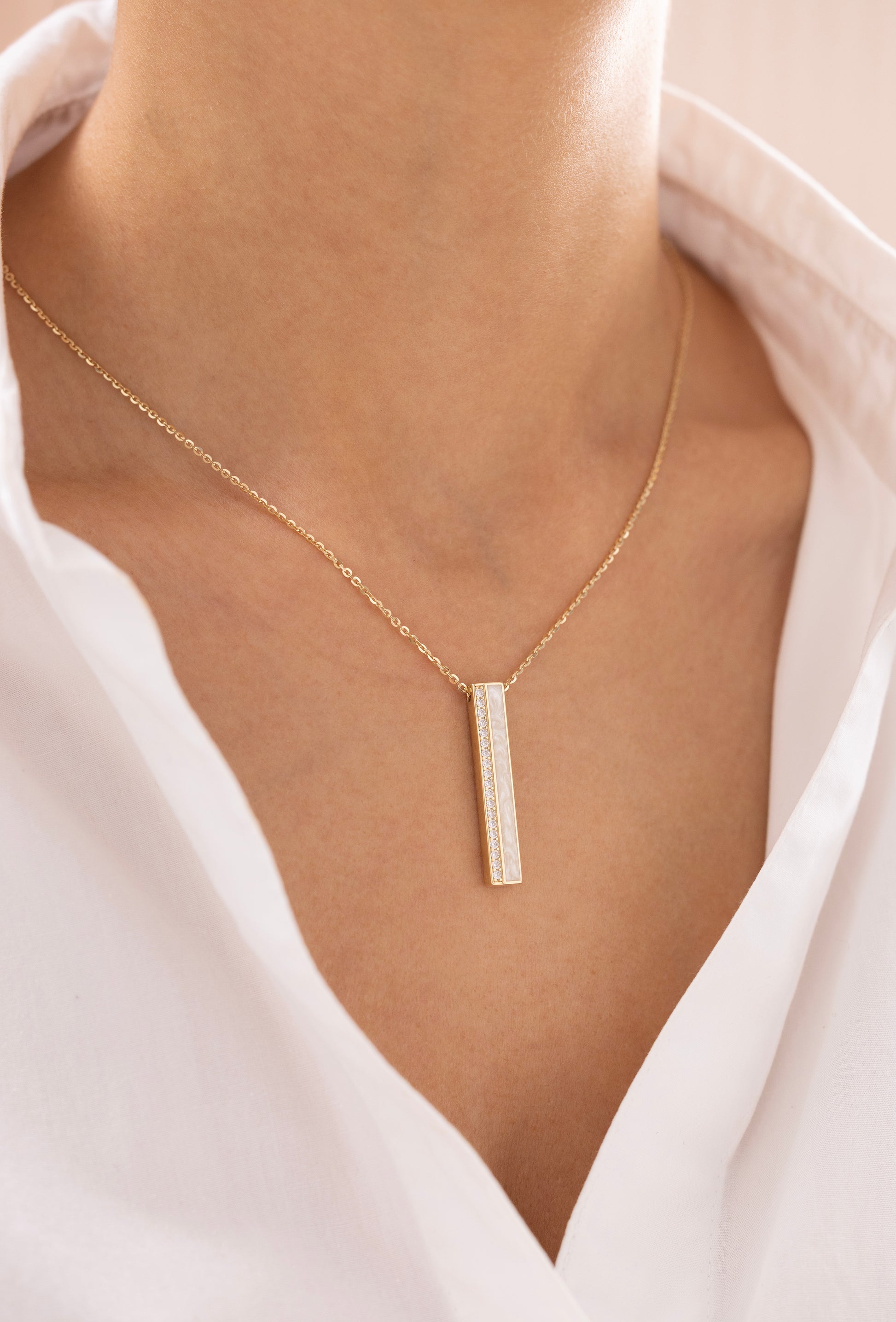 Cetaş Eterna Dikdörtgen Taşlı 14 Ayar Altın Kolye