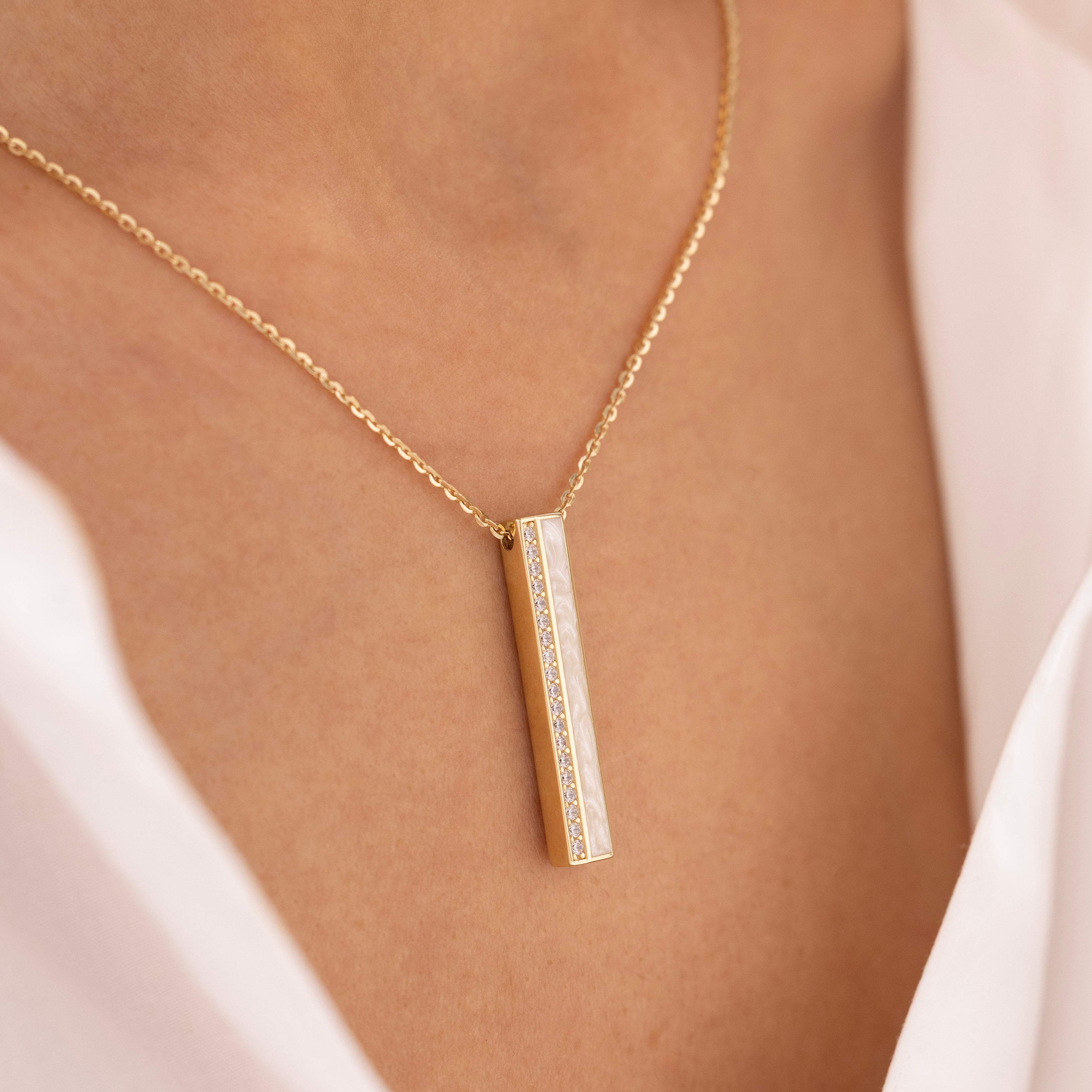 Cetaş Eterna Dikdörtgen Taşlı 14 Ayar Altın Kolye