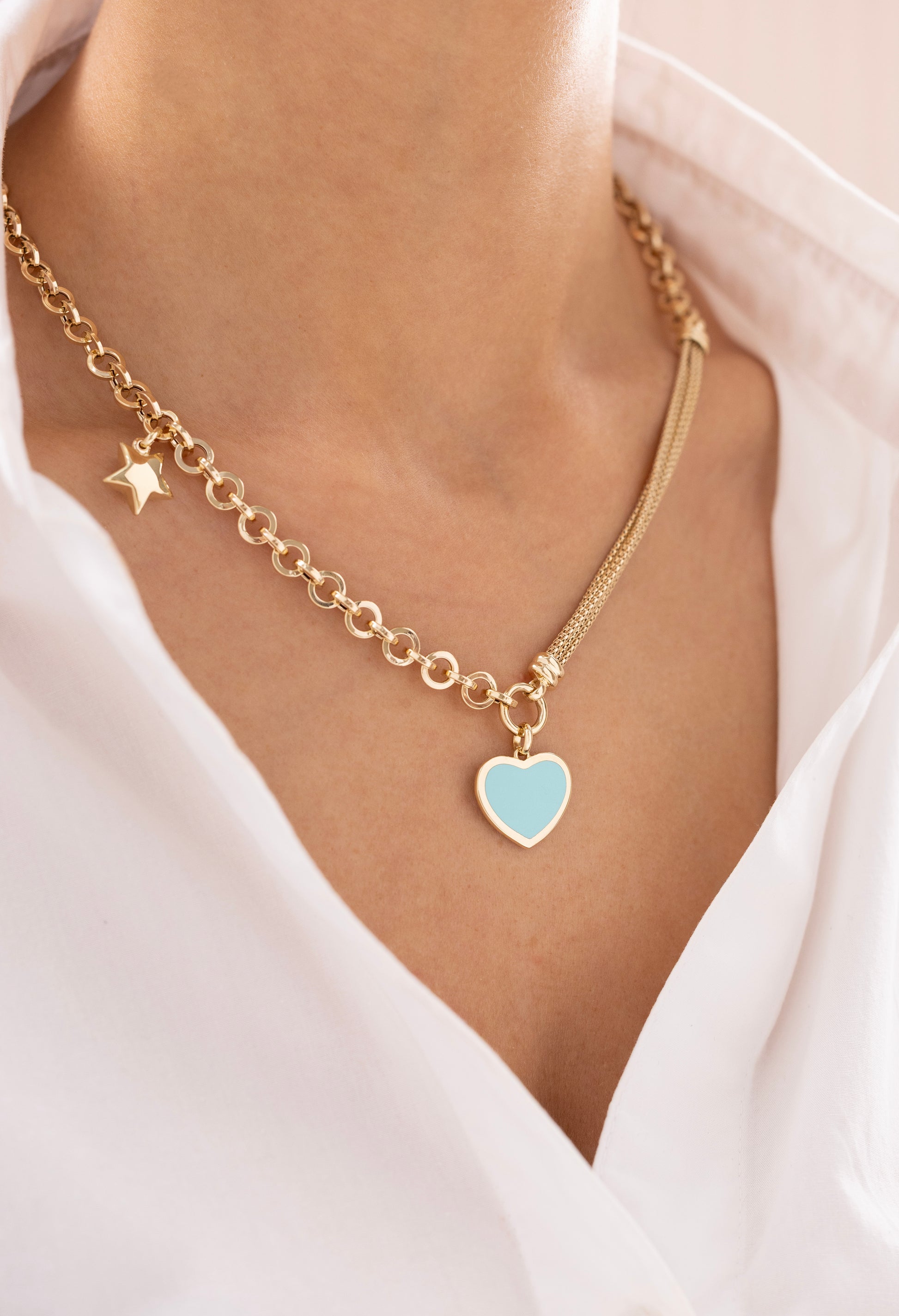 Cetaş Eterna Charm Kalp ve Yıldız 14 Ayar Altın Kolye