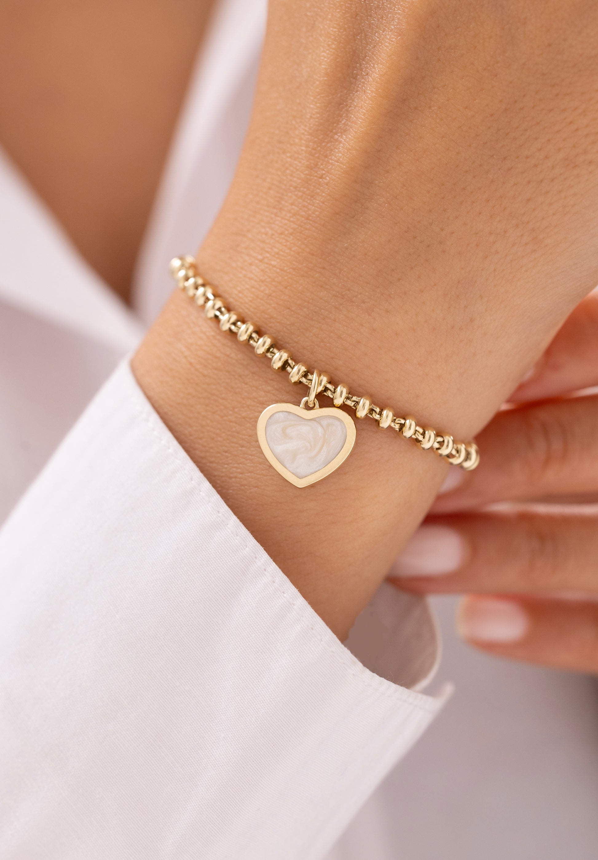 Cetaş Eterna Sedef Kalp Charmlı 14 Ayar Altın Bileklik