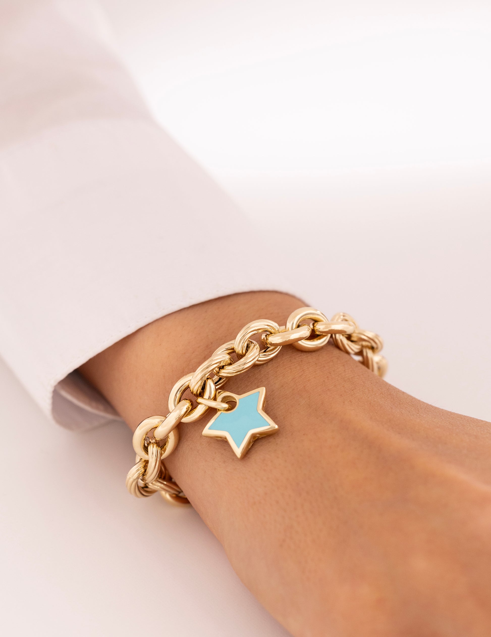 Cetaş Eterna Turkuaz Yıldız Charm 14 Ayar Altın Zincir Bileklik