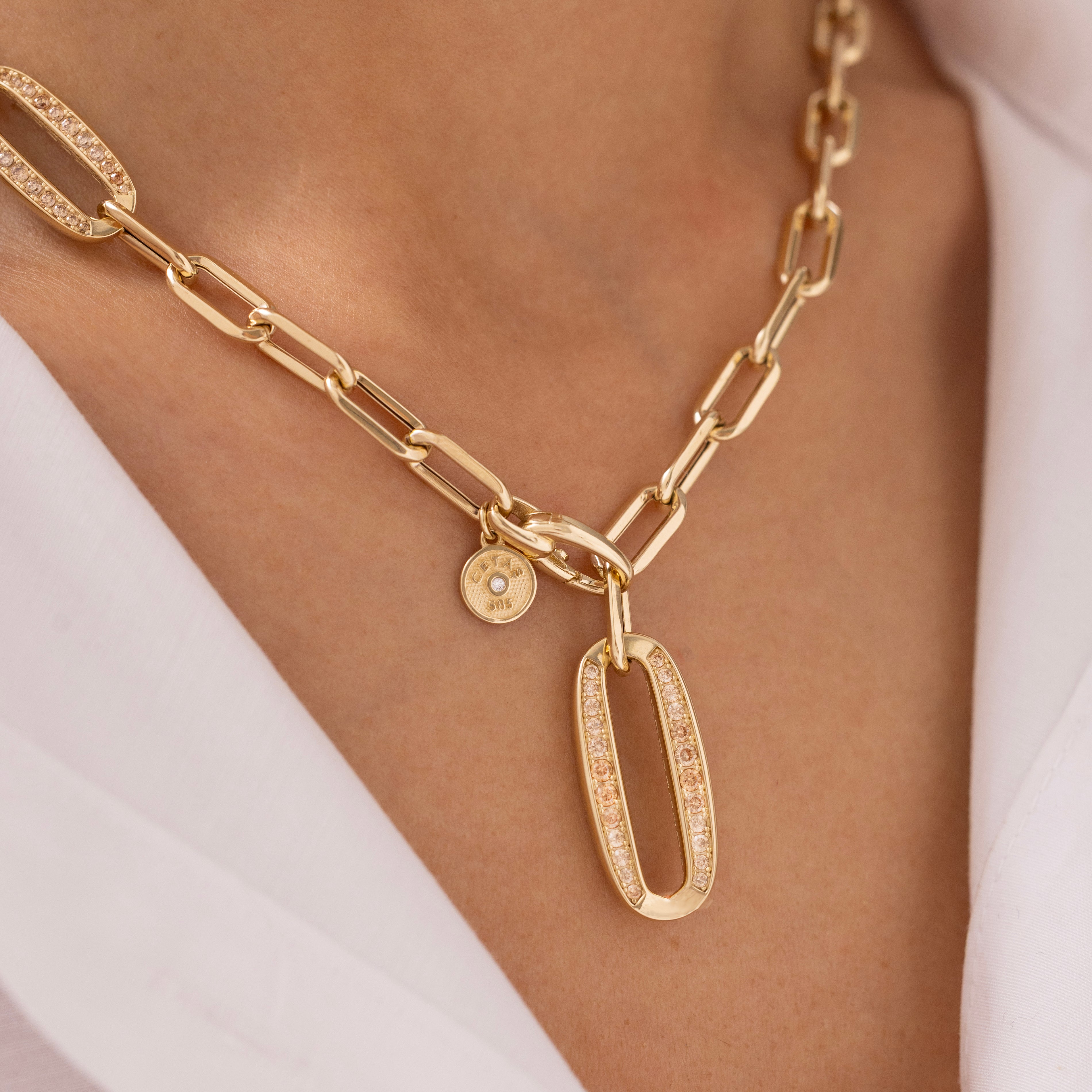 Cetaş Eterna Modern Taşlı 14 Ayar Altın Zincir Kolye