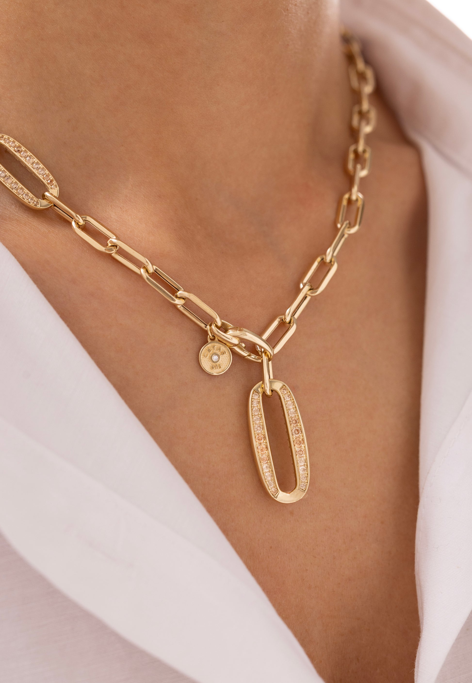 Cetaş Eterna Modern Taşlı 14 Ayar Altın Zincir Kolye