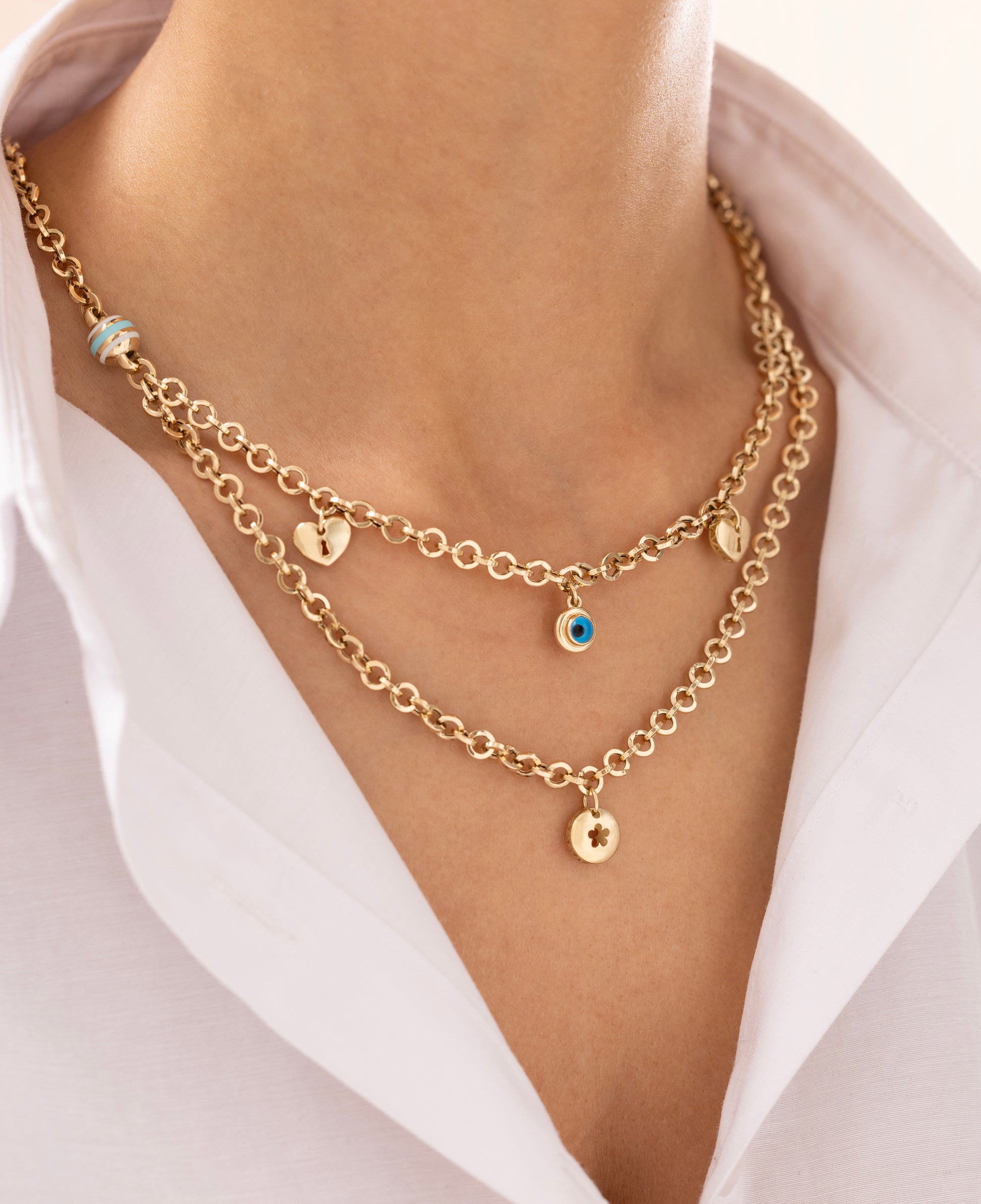 Cetaş Eterna Çift Zincirli Charmlı 14 Ayar Altın Kolye