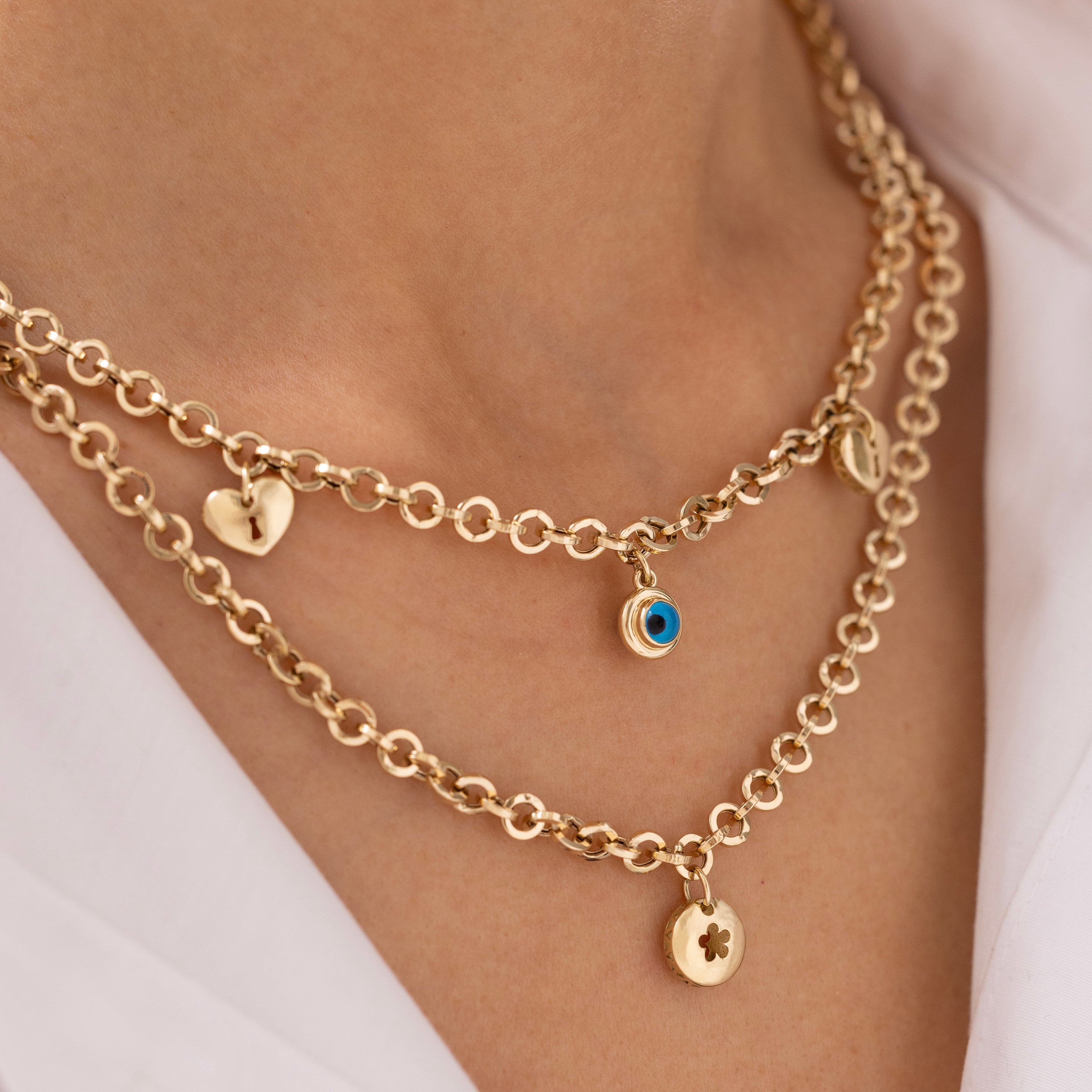 Cetaş Eterna Çift Zincirli Charmlı 14 Ayar Altın Kolye