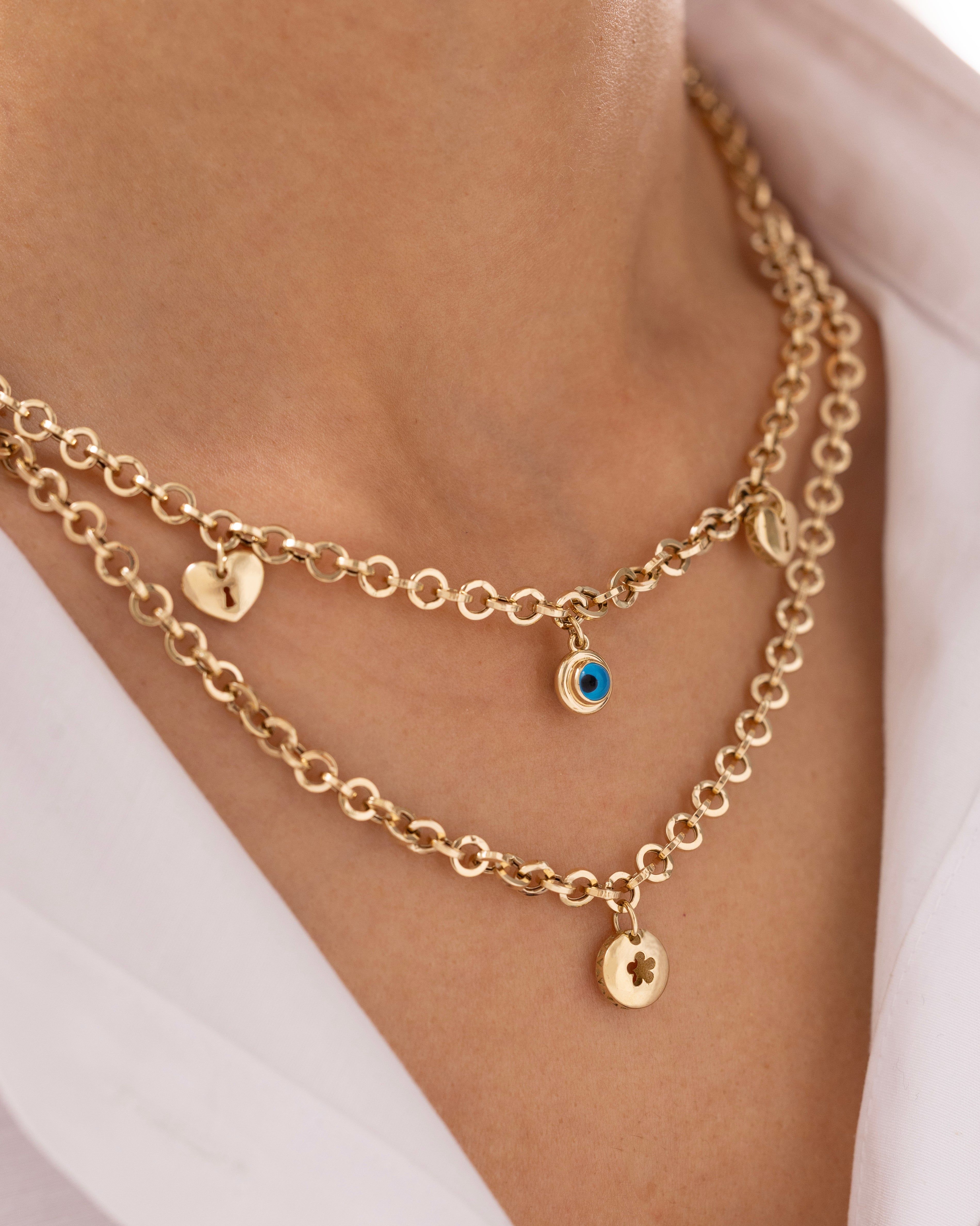 Cetaş Eterna Çift Zincirli Charmlı 14 Ayar Altın Kolye