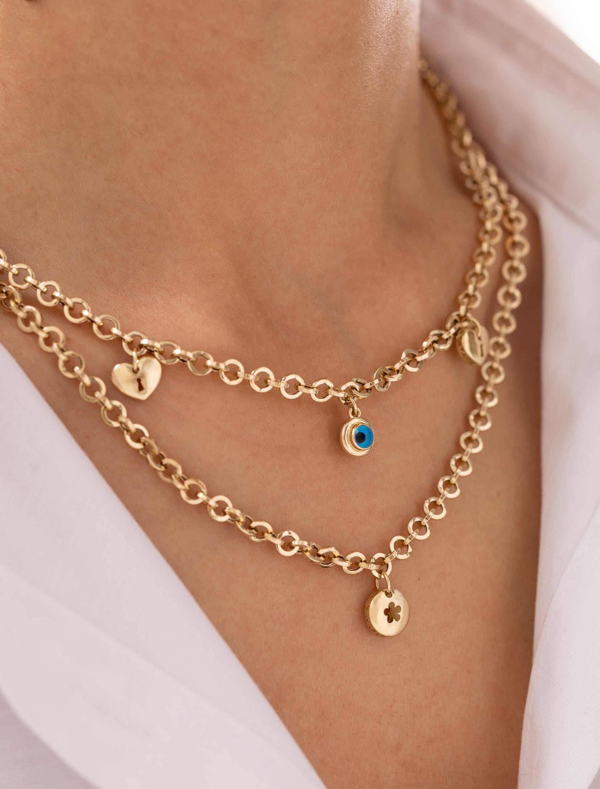 Cetaş Eterna Çift Zincirli Charmlı 14 Ayar Altın Kolye