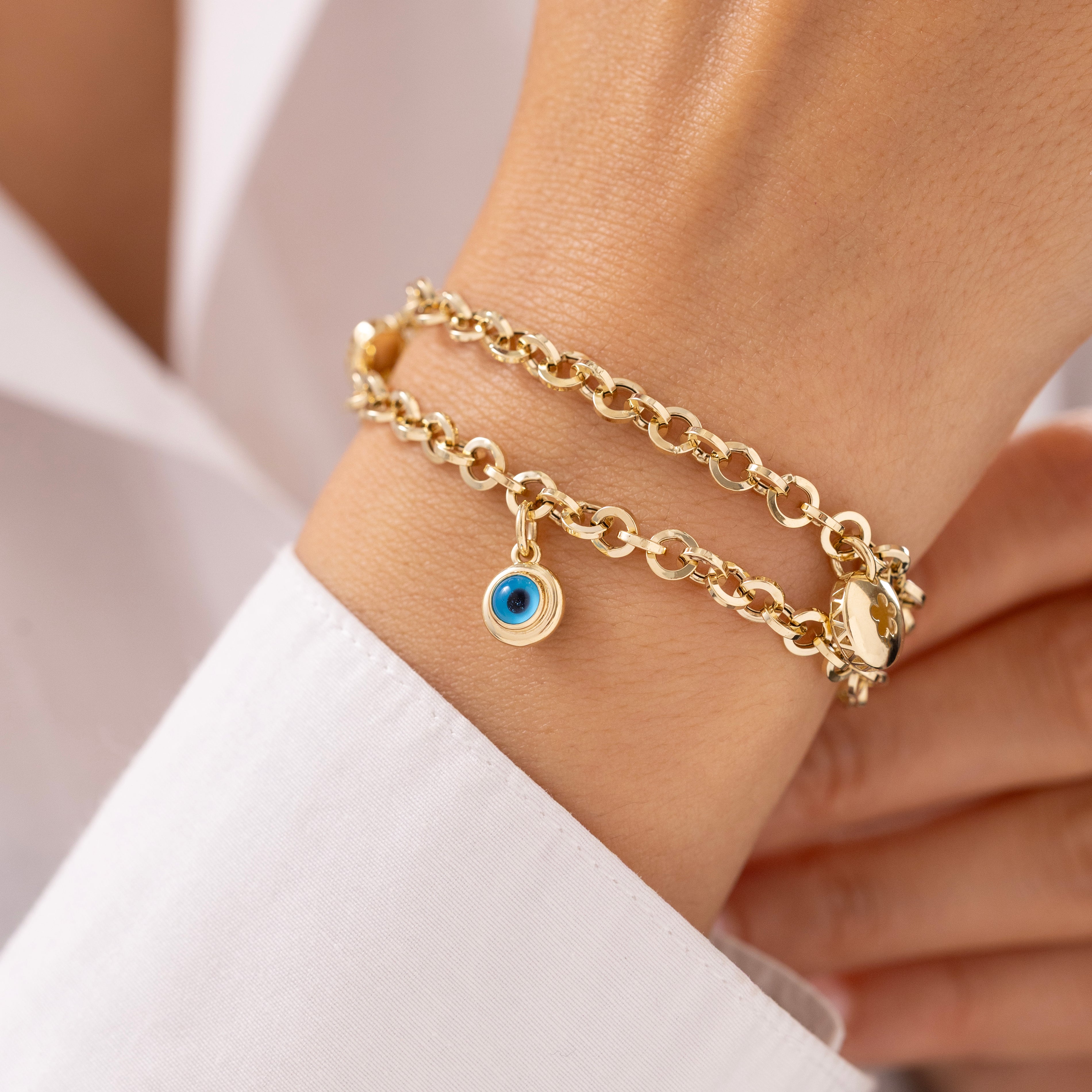 Cetaş Eterna Çift Sıra Nazar Boncuklu 14 Ayar Altın Bileklik