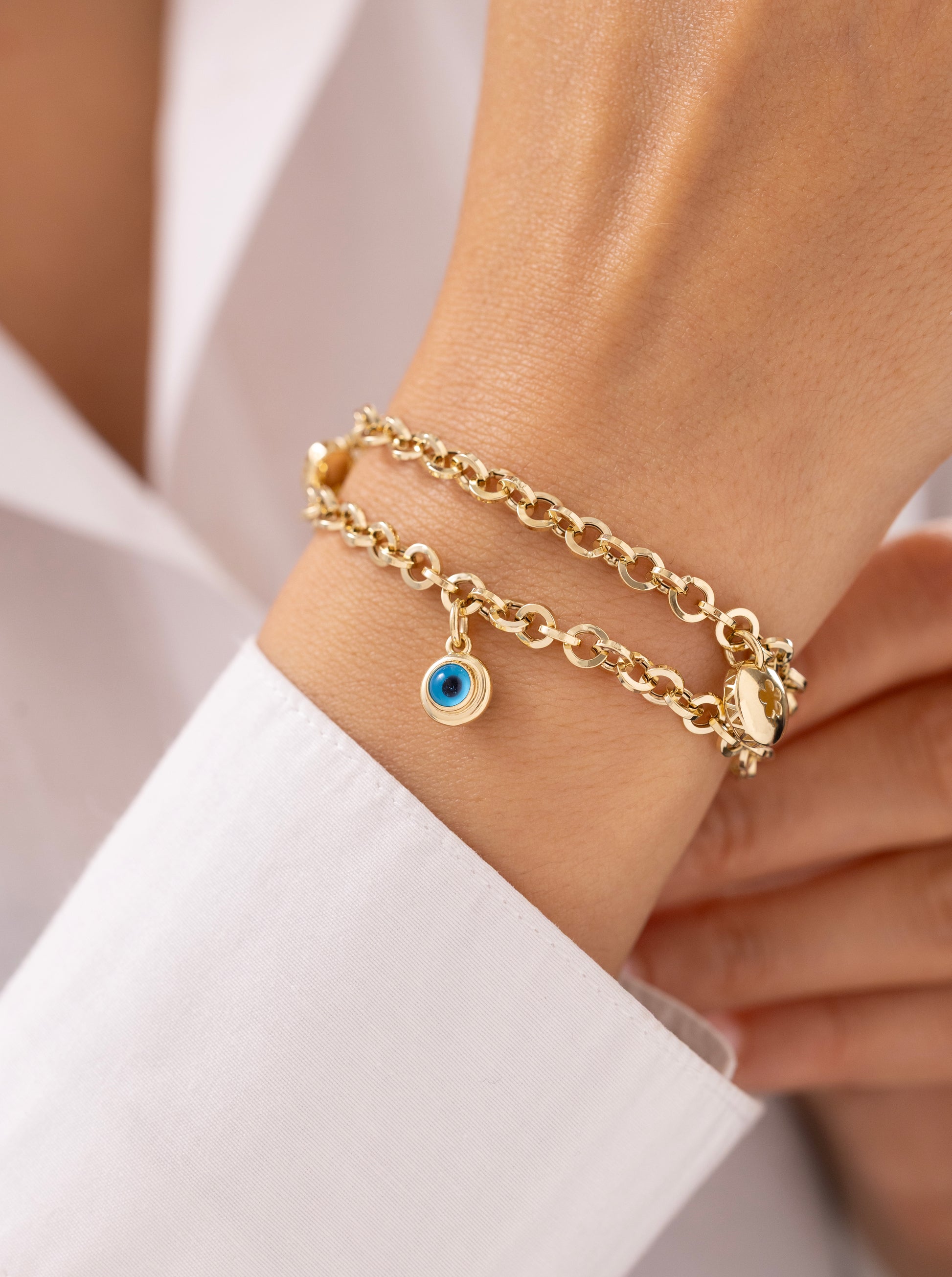 Cetaş Eterna Çift Sıra Nazar Boncuklu 14 Ayar Altın Bileklik