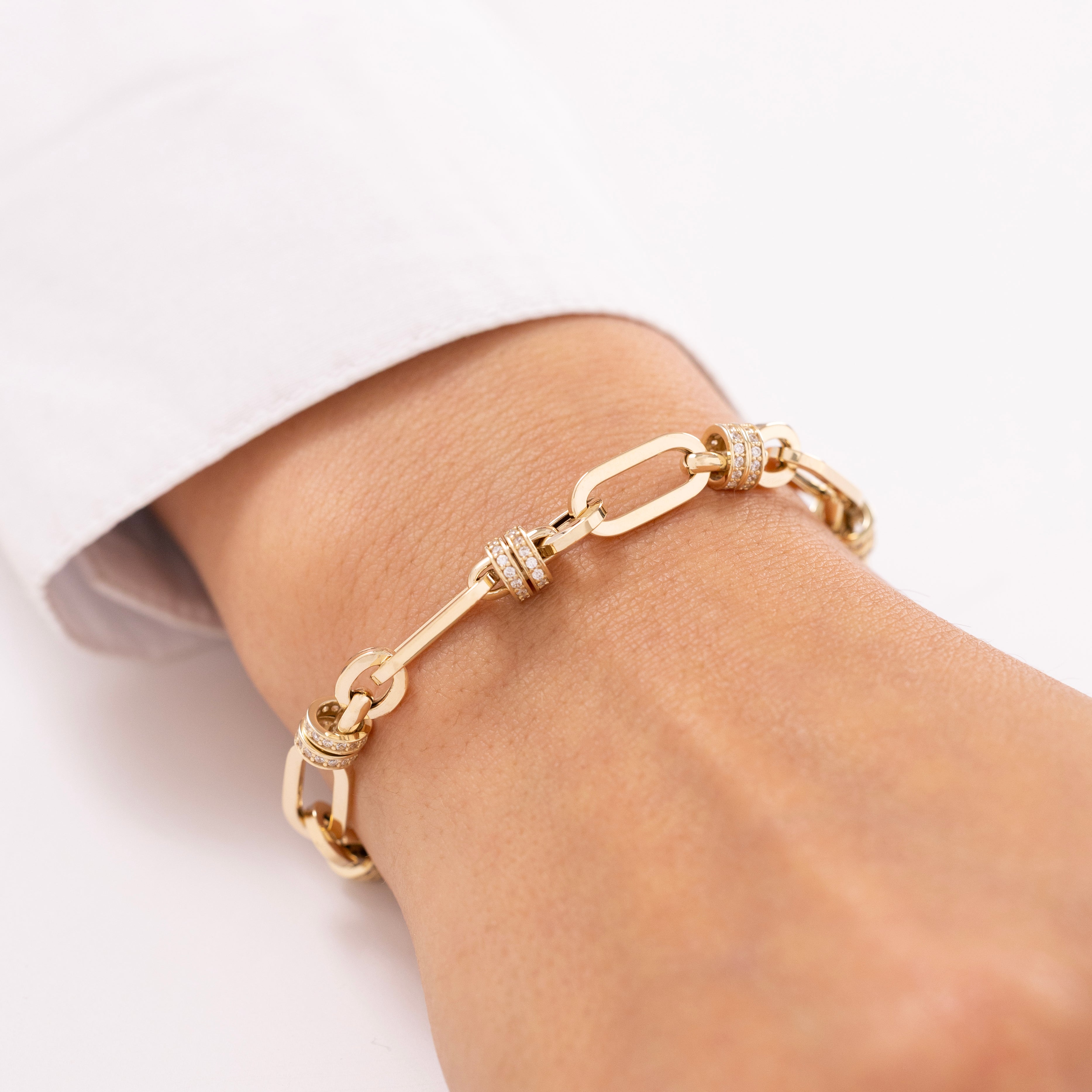 Cetaş Eterna Taşlı Geometrik Zincir 14 Ayar Altın Bileklik