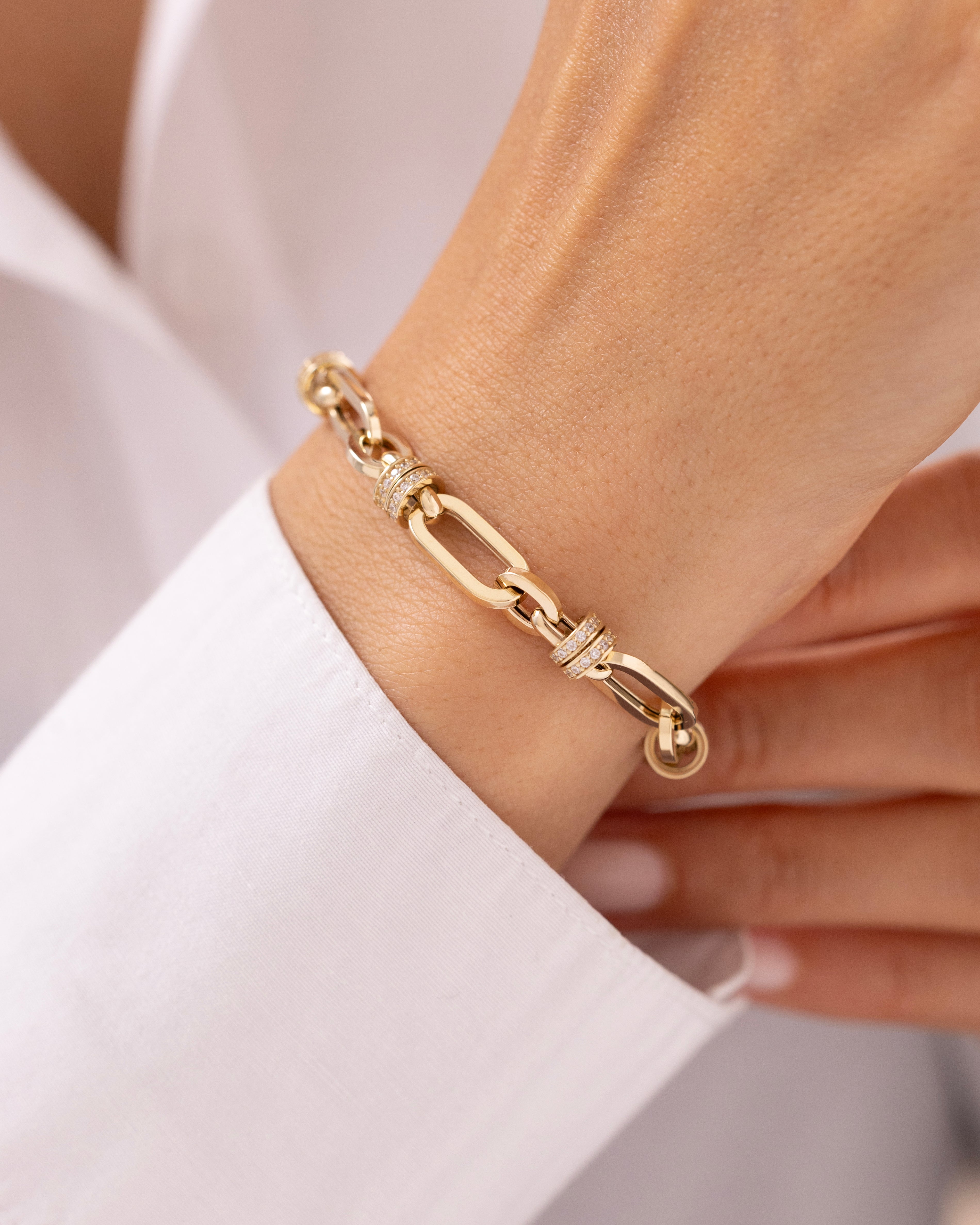 Cetaş Eterna Taşlı Geometrik Zincir 14 Ayar Altın Bileklik