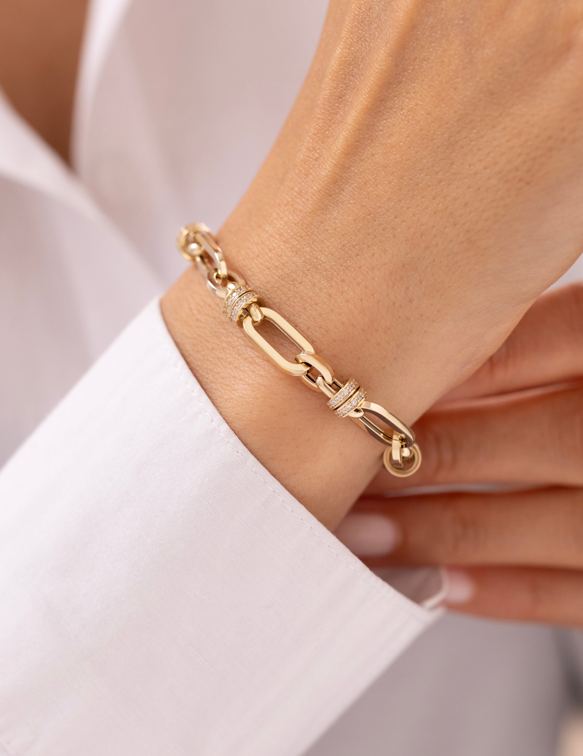 Cetaş Eterna Taşlı Geometrik Zincir 14 Ayar Altın Bileklik