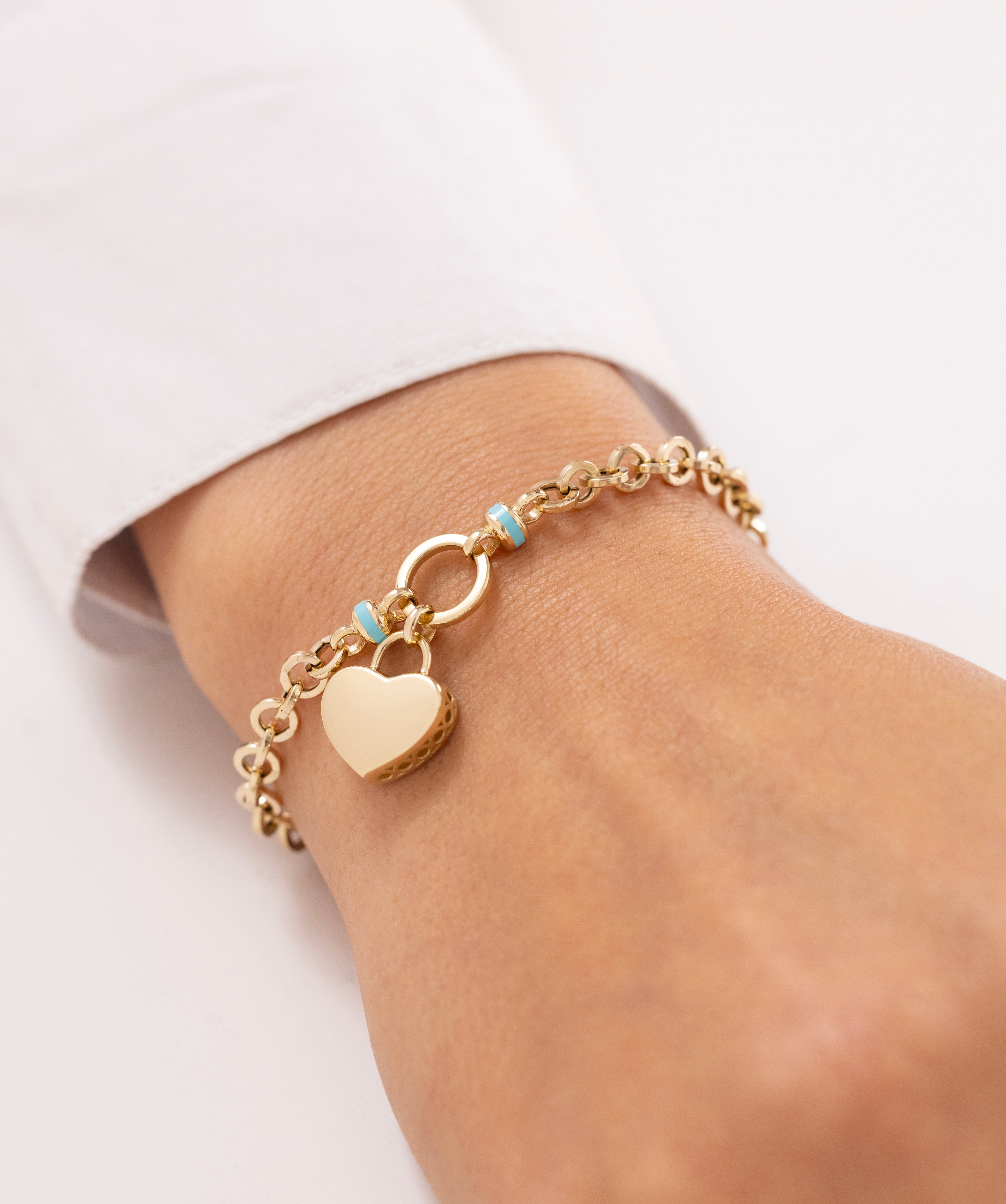 Cetaş Eterna Kalp Charmlı 14 Ayar Altın Bileklik