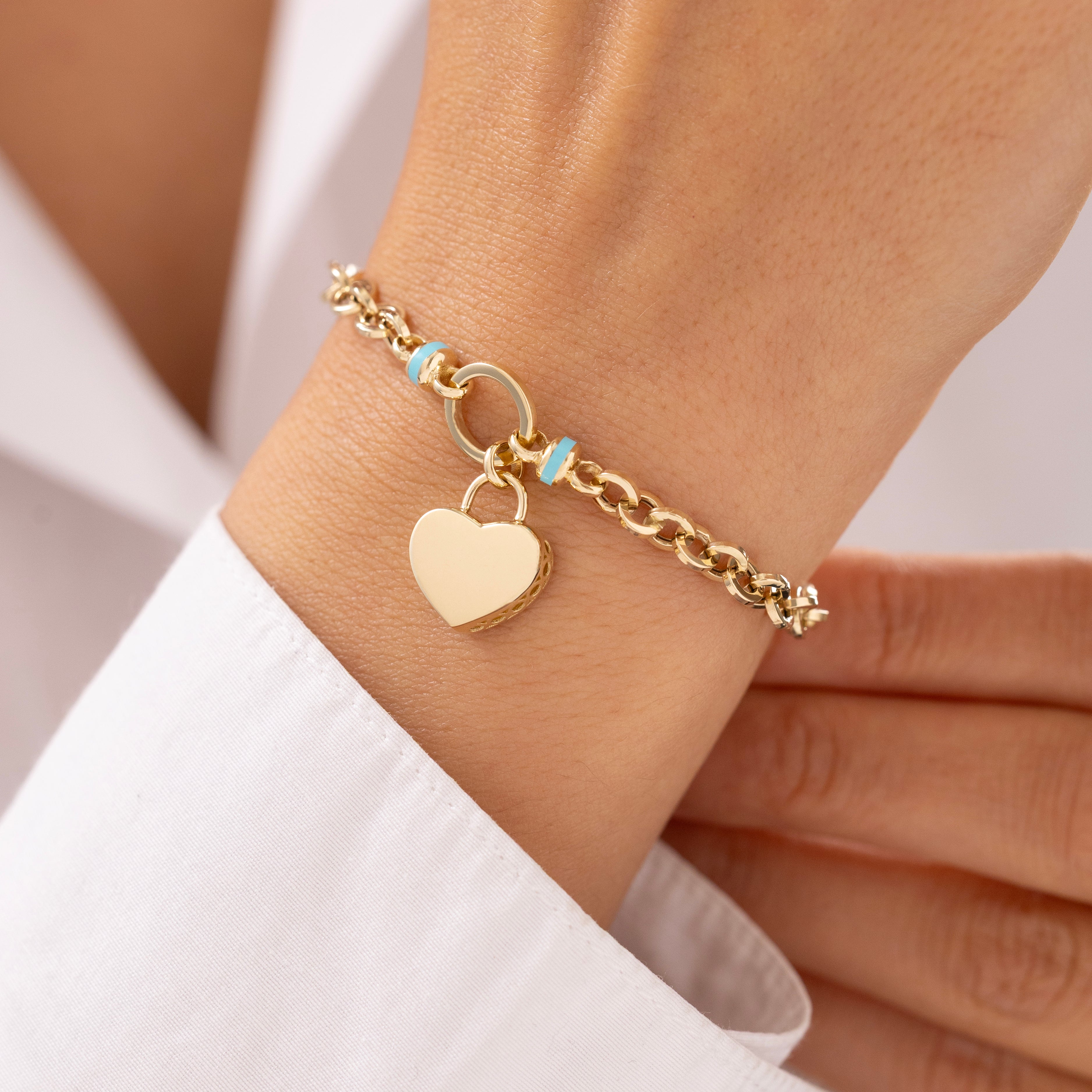 Cetaş Eterna Kalp Charmlı 14 Ayar Altın Bileklik