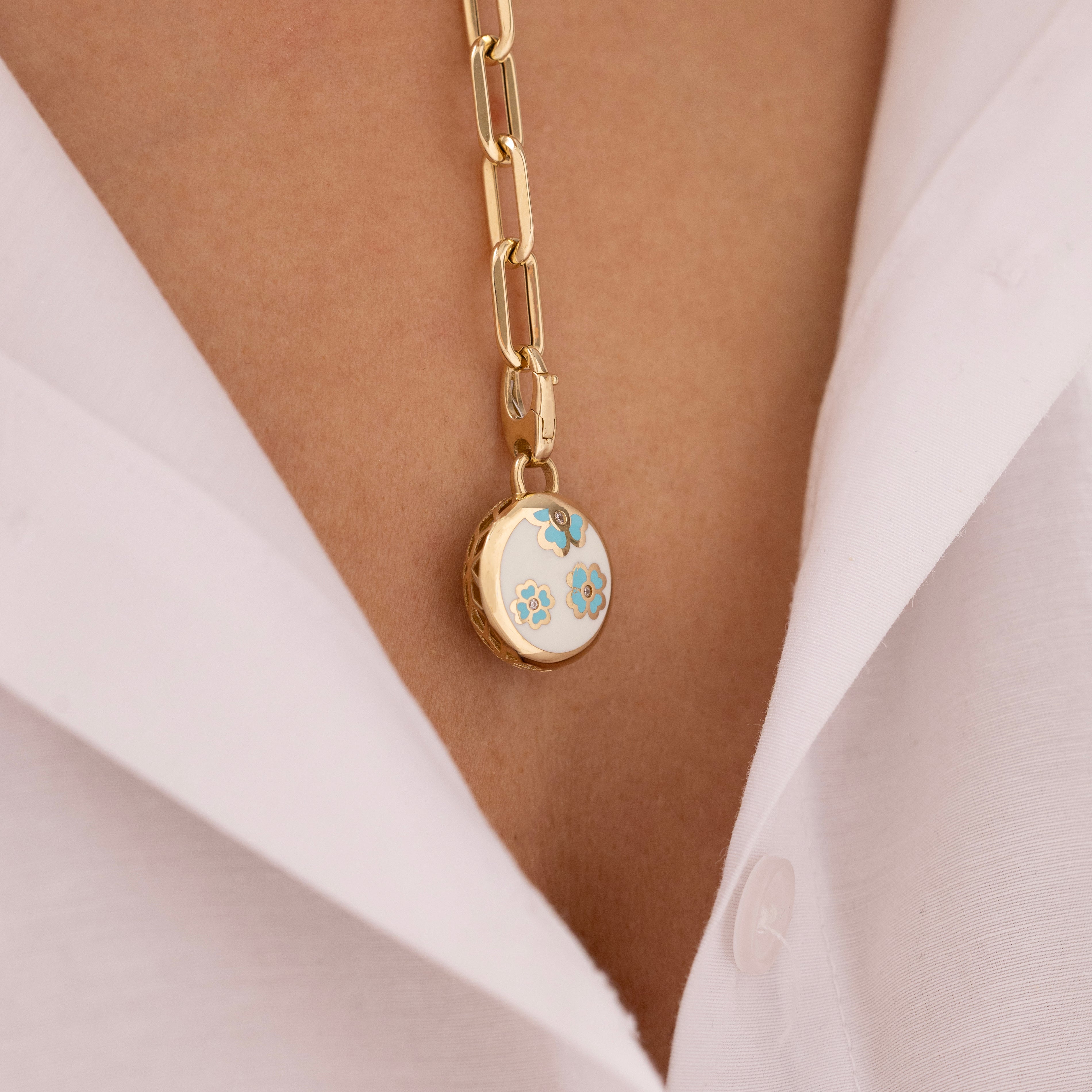 Cetaş Eterna Mavi Çiçekli 14 Ayar Altın Kolye