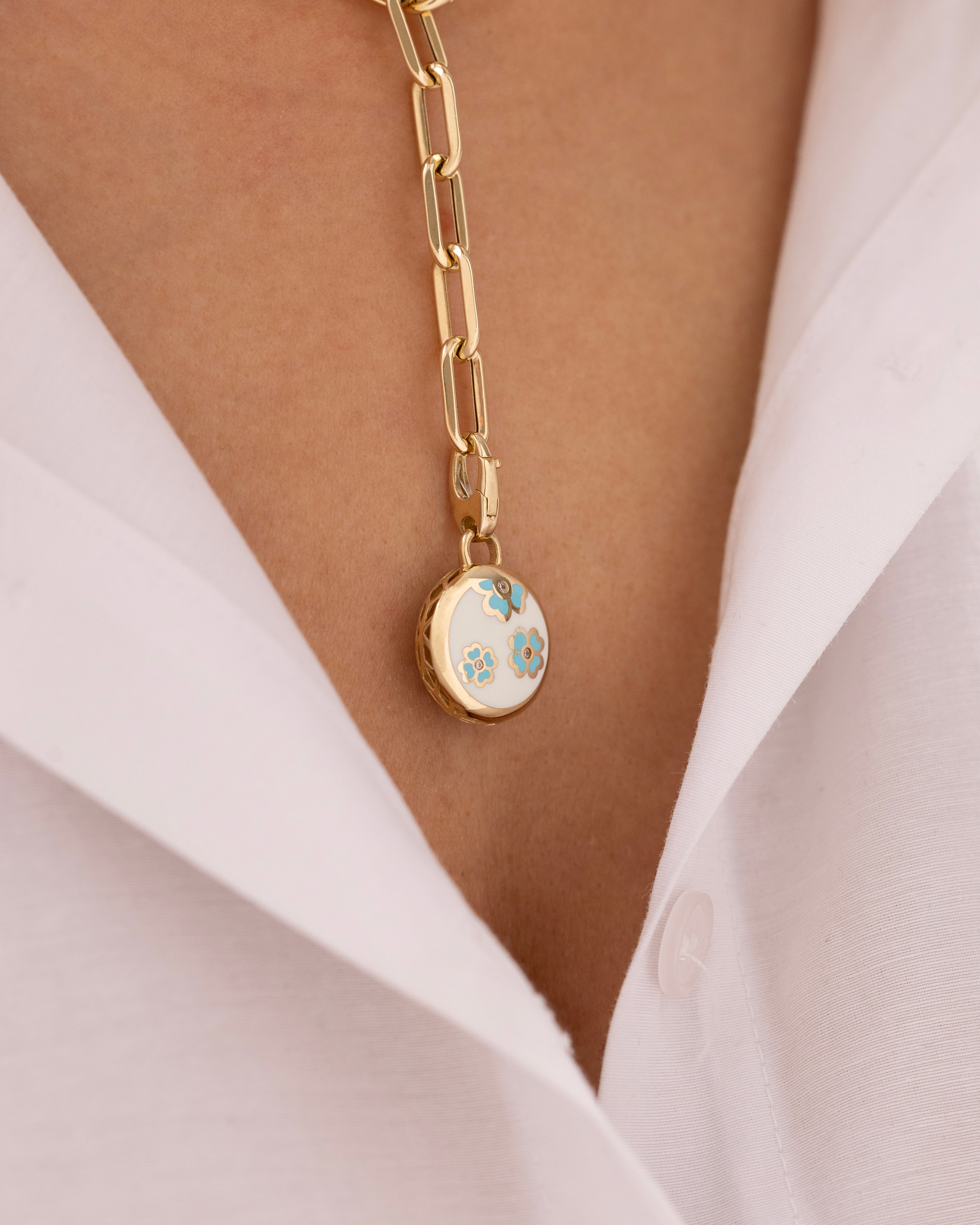 Cetaş Eterna Mavi Çiçekli 14 Ayar Altın Kolye