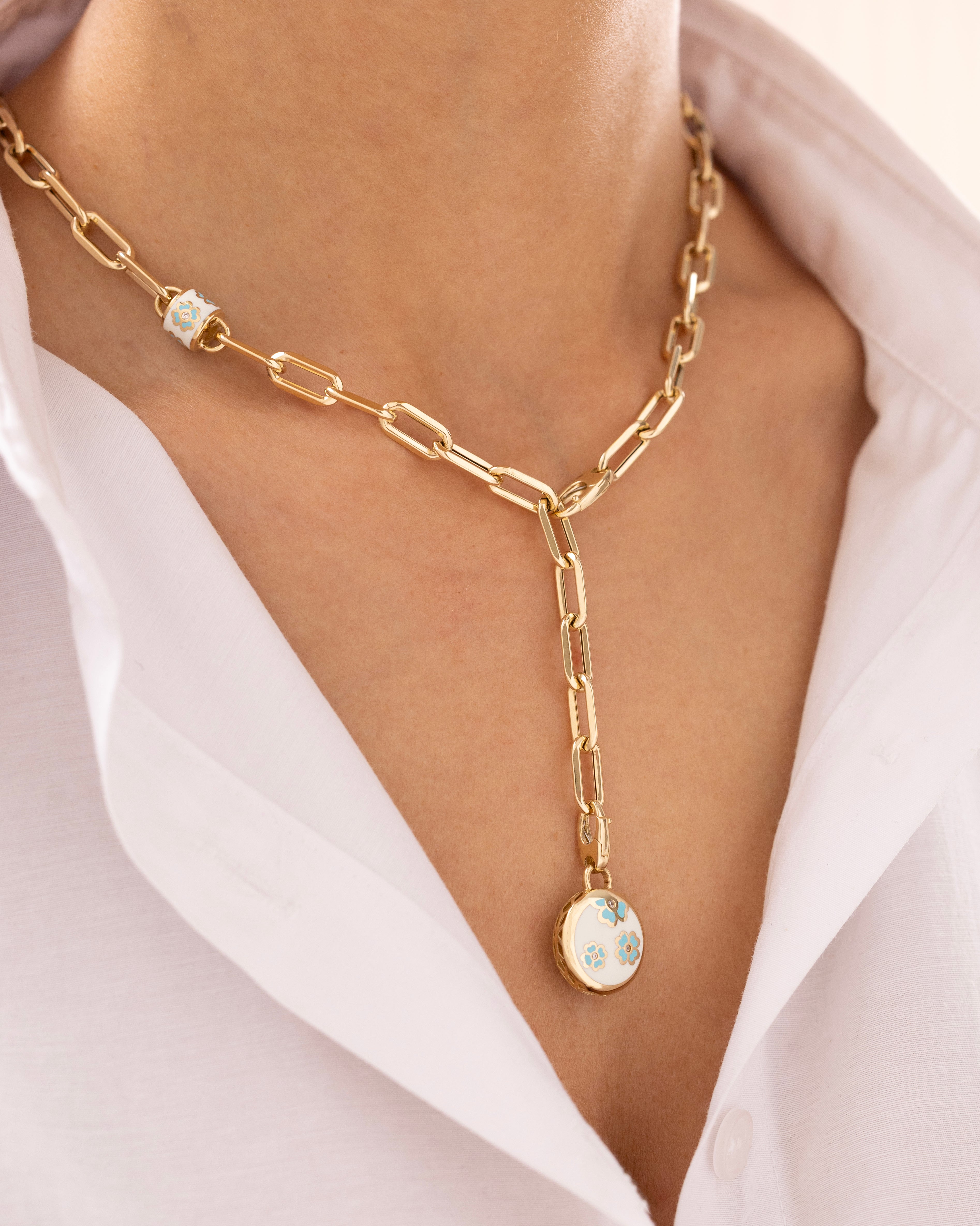 Cetaş Eterna Mavi Çiçekli 14 Ayar Altın Kolye