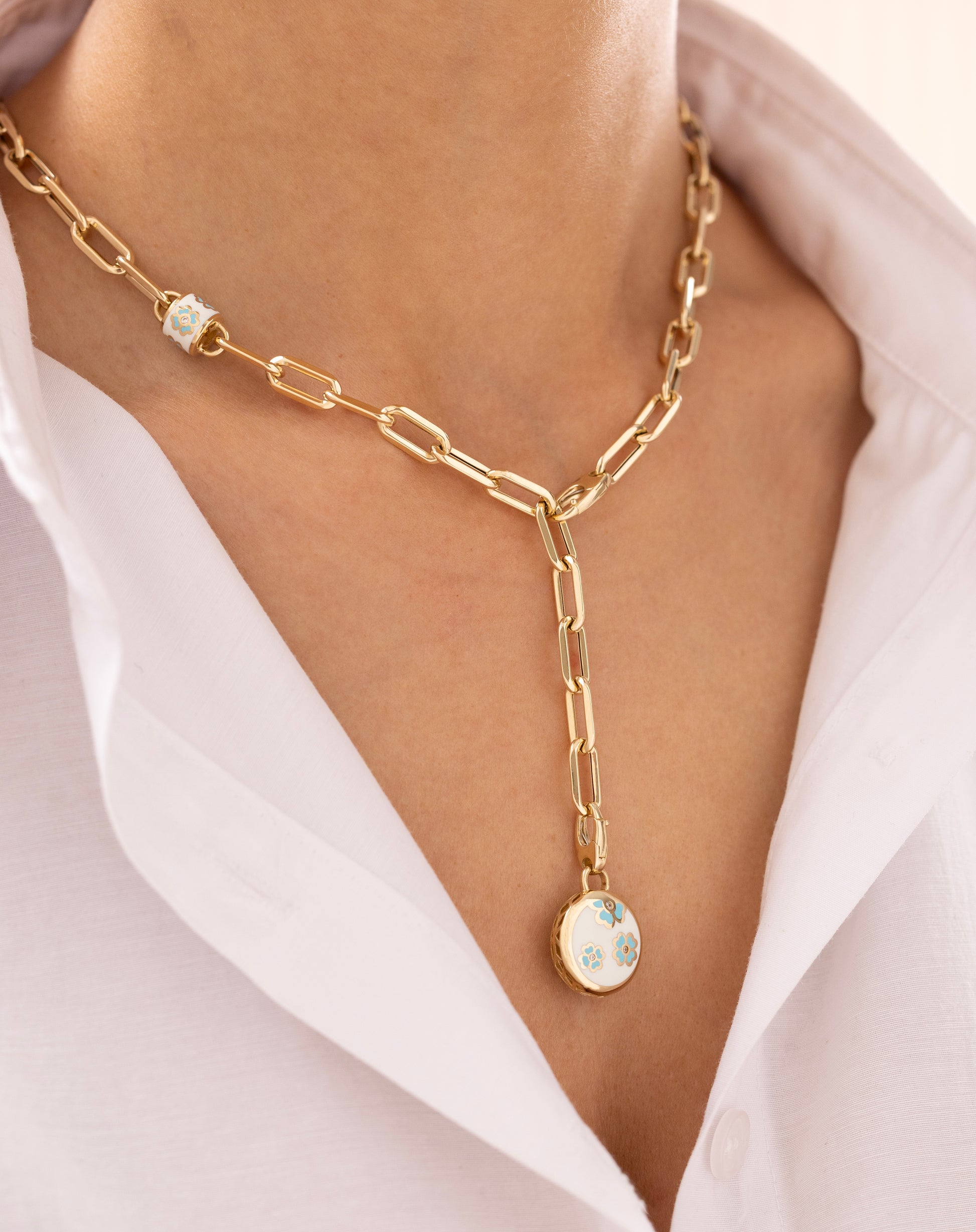 Cetaş Eterna Mavi Çiçekli 14 Ayar Altın Kolye