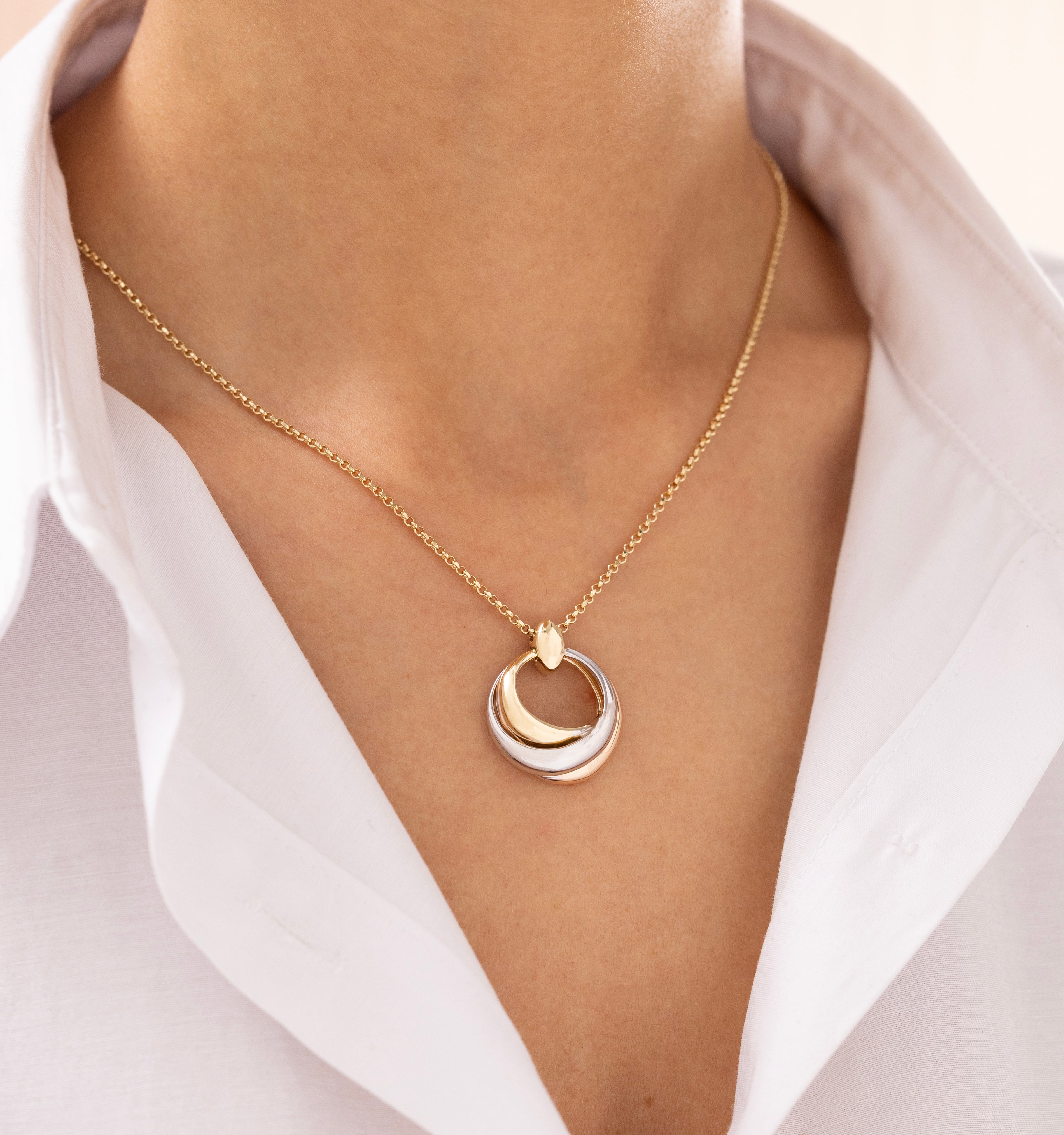 Cetaş Eterna İki Renkli Hilal 14 Ayar Altın Kolye