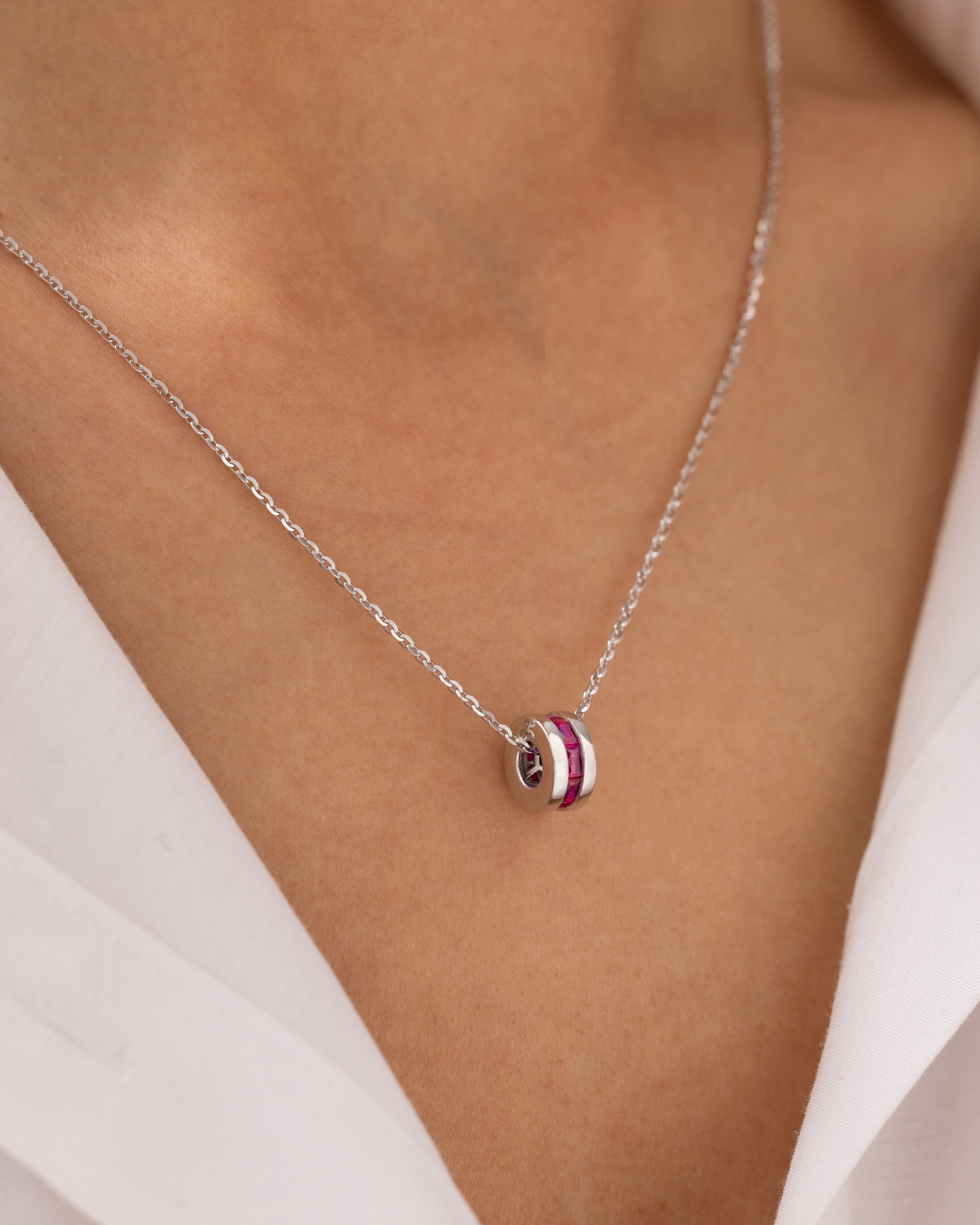 Cetaş Eterna Pembe Taşlı Beyaz Altın 14 Ayar Altın Kolye