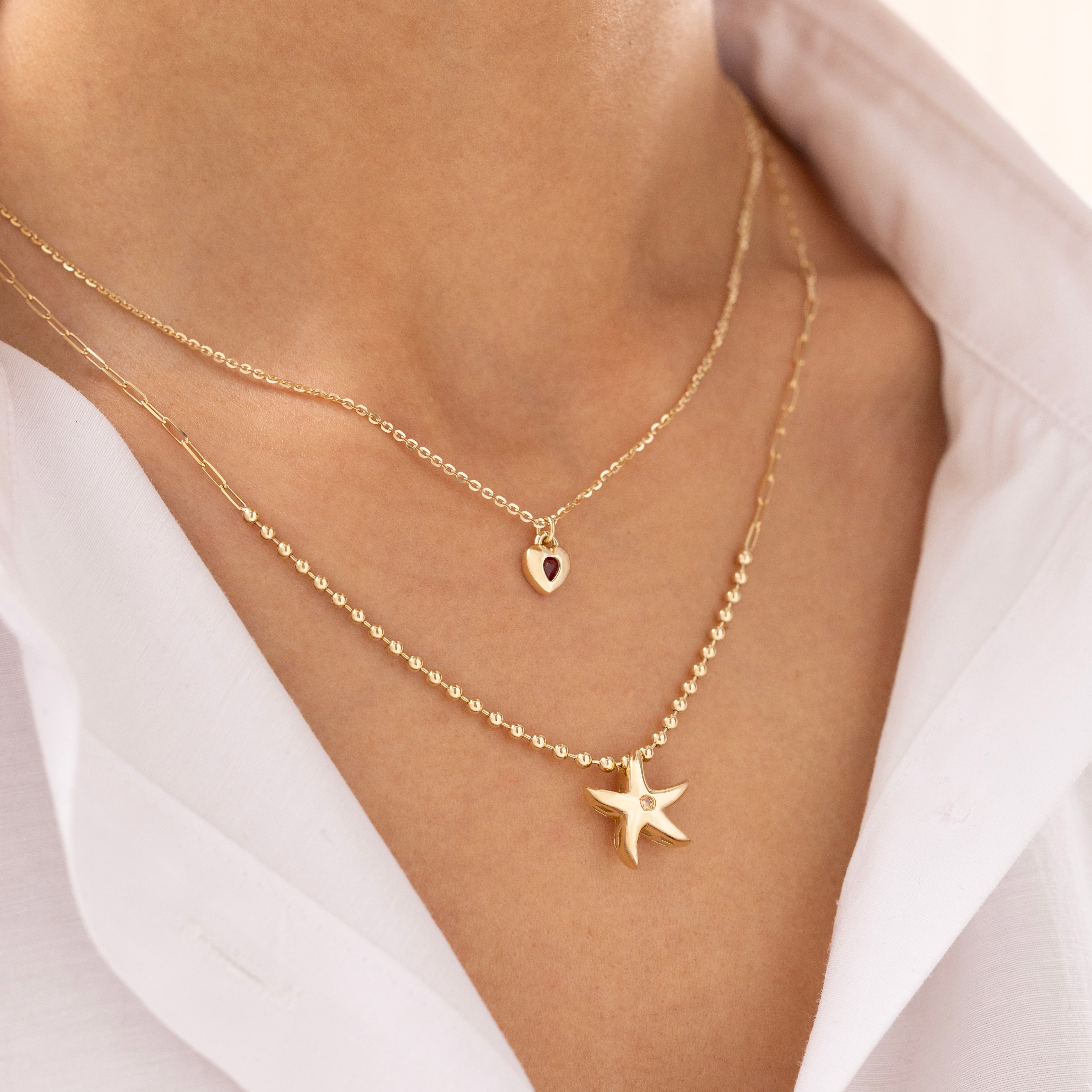 Cetaş Eterna Deniz Yıldızı ve Kalpli 14 Ayar Altın Kolye