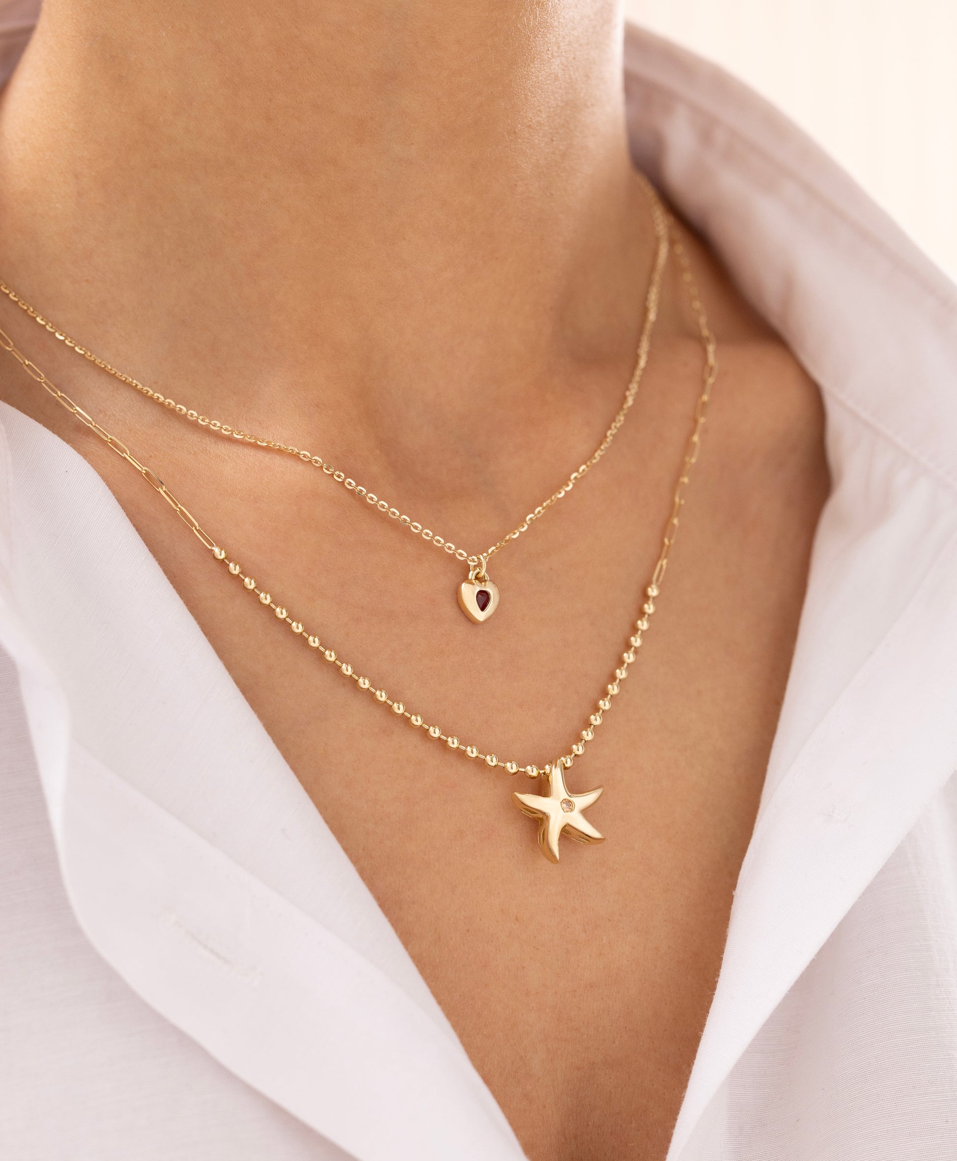 Cetaş Eterna Deniz Yıldızı ve Kalpli 14 Ayar Altın Kolye