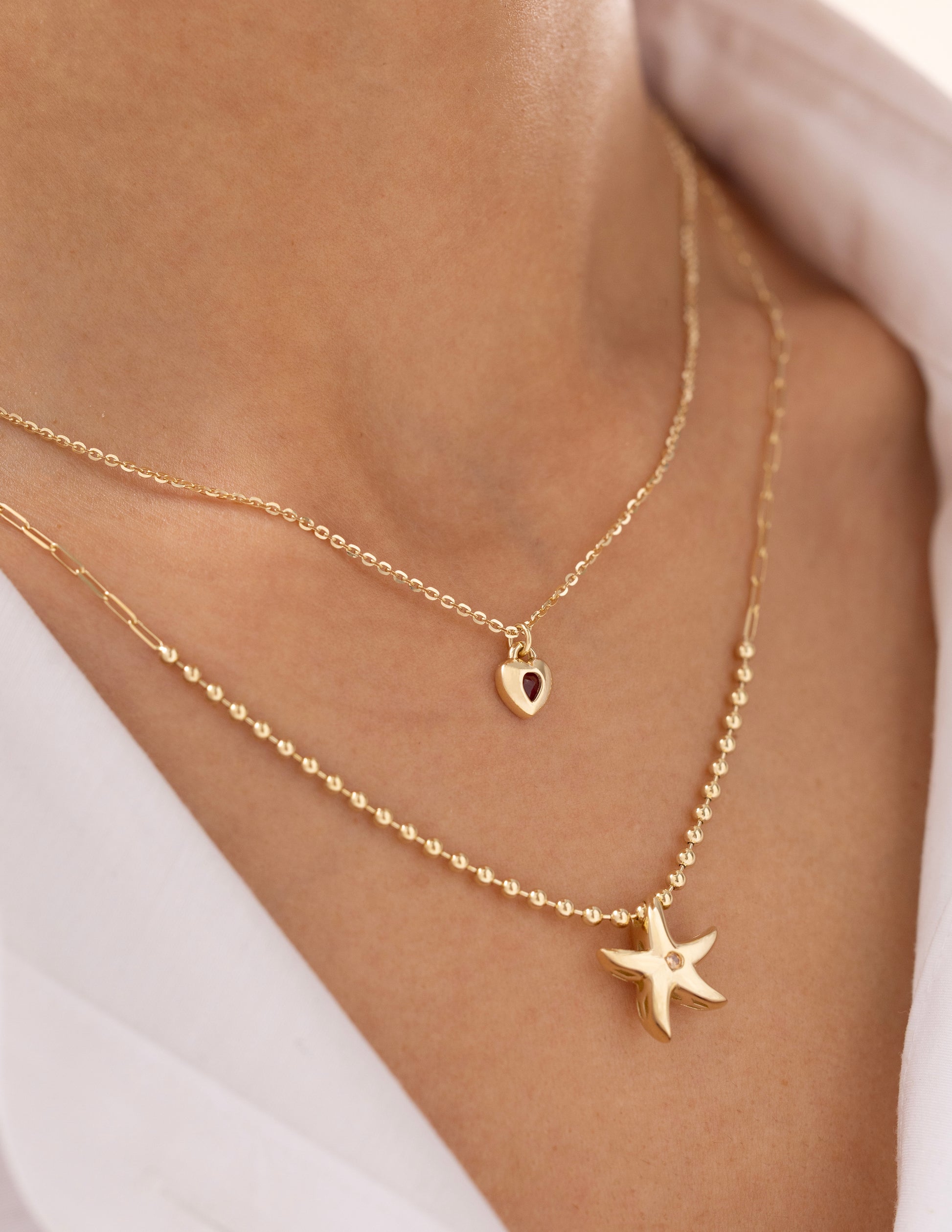 Cetaş Eterna Deniz Yıldızı ve Kalpli 14 Ayar Altın Kolye