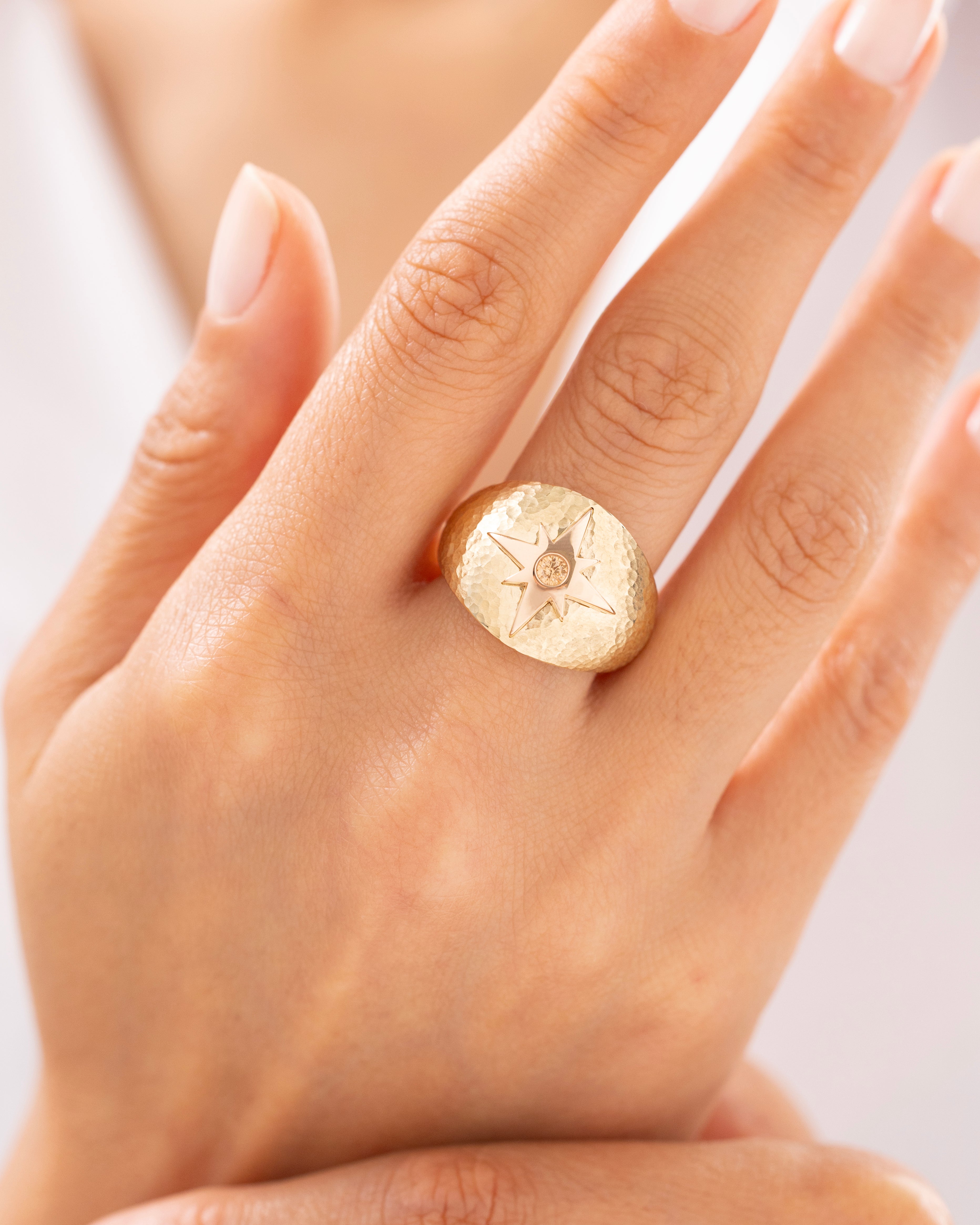 Cetaş Eterna Vintage Dövme Pusula 14 Ayar Altın Yüzük