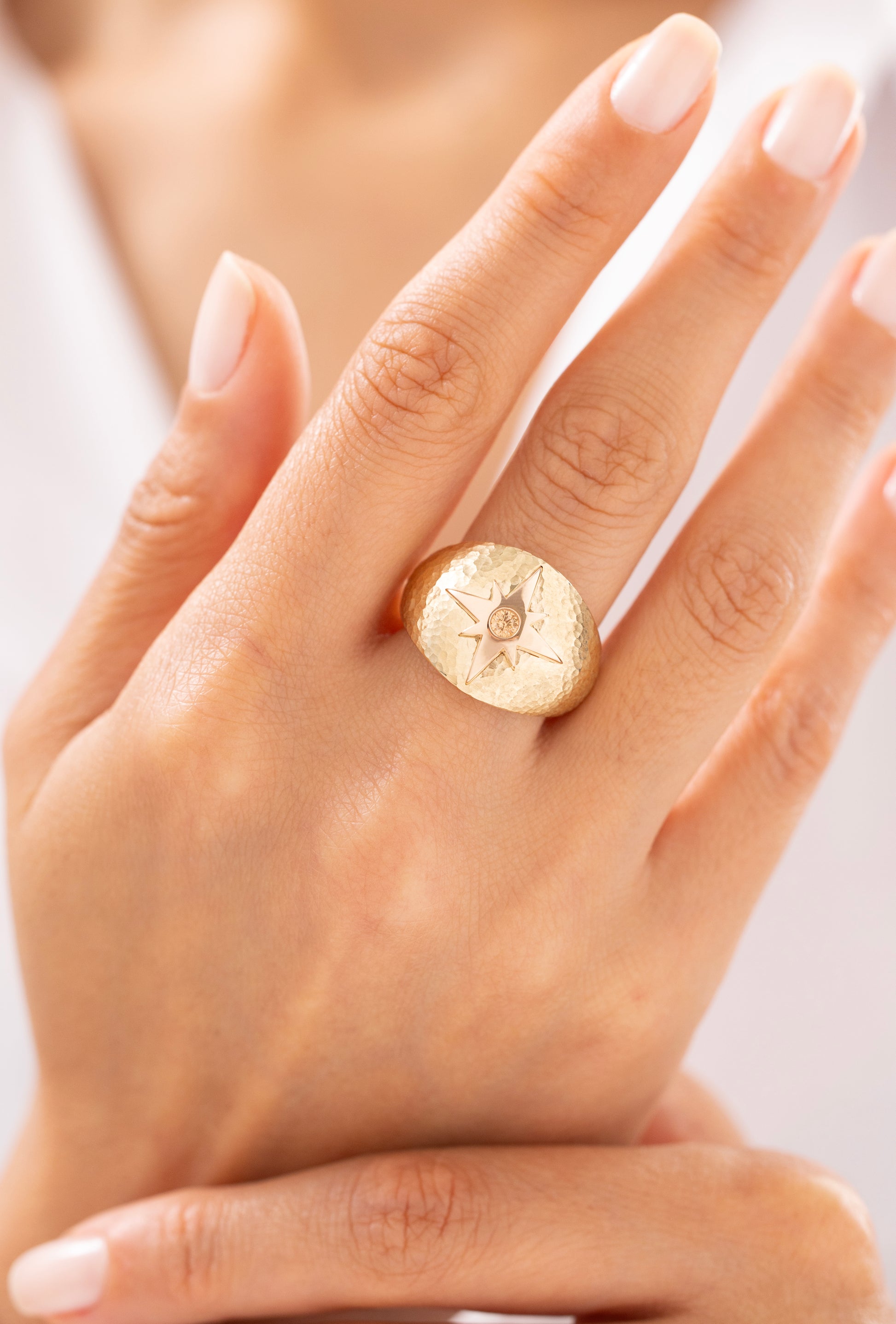 Cetaş Eterna Vintage Dövme Pusula 14 Ayar Altın Yüzük