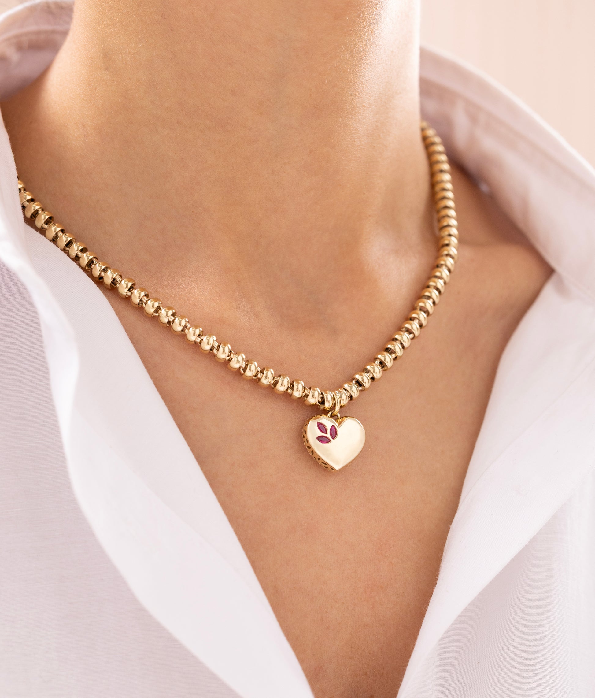 Cetaş Eterna Boncuk Zincir Kalpli 14 Ayar Altın Kolye