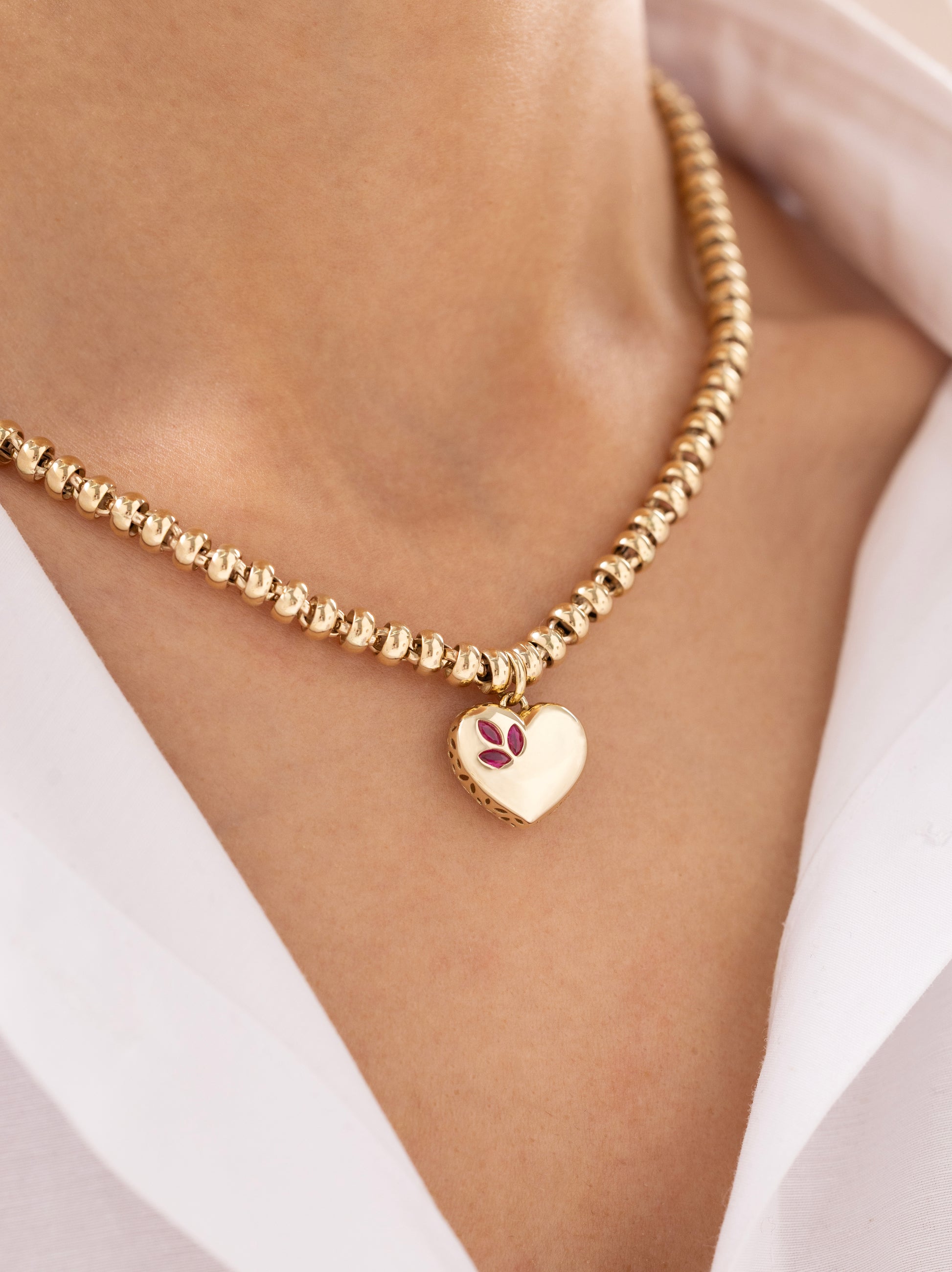 Cetaş Eterna Boncuk Zincir Kalpli 14 Ayar Altın Kolye