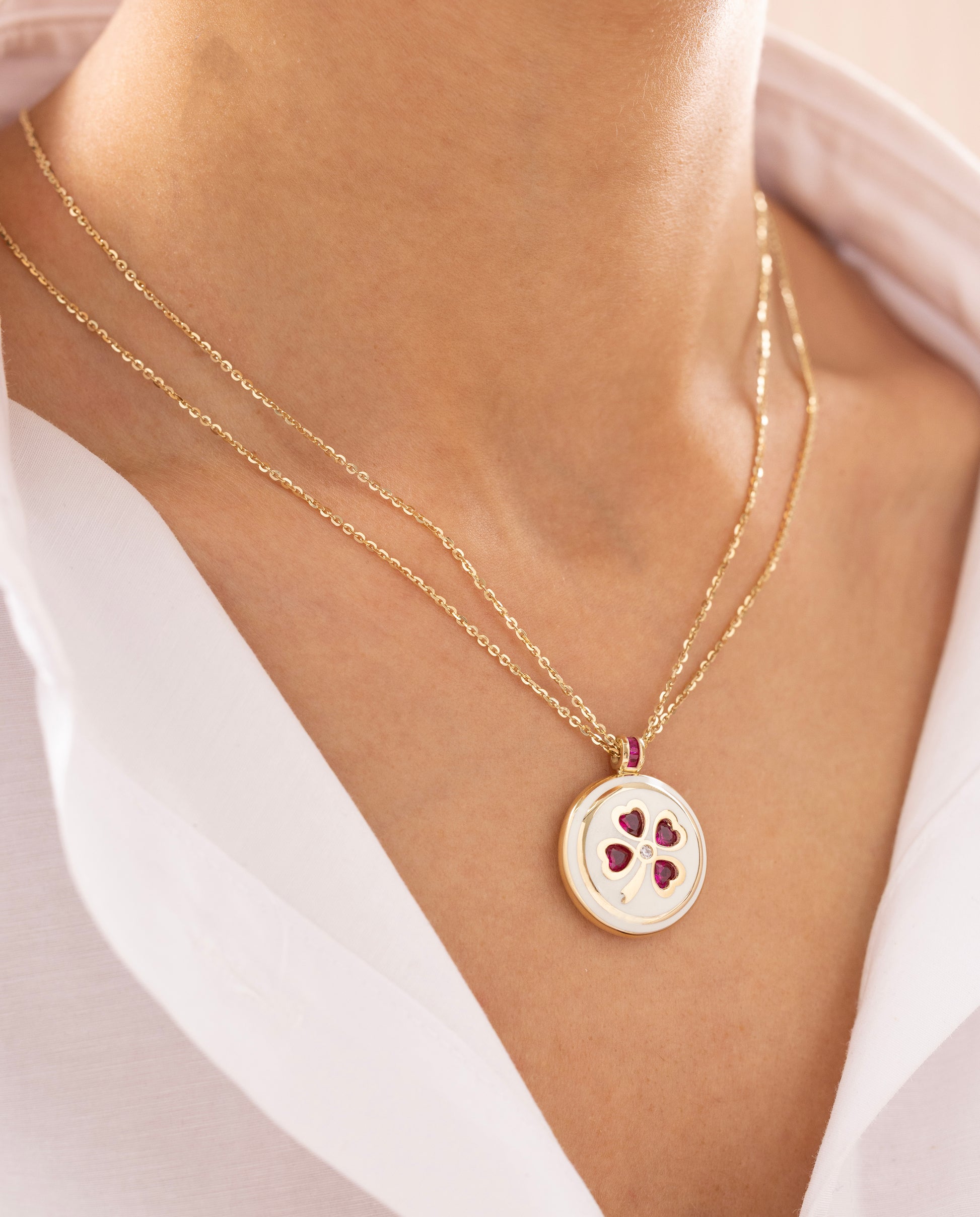 Cetaş Eterna Sedefli Şans Yoncalı 14 Ayar Altın Kolye