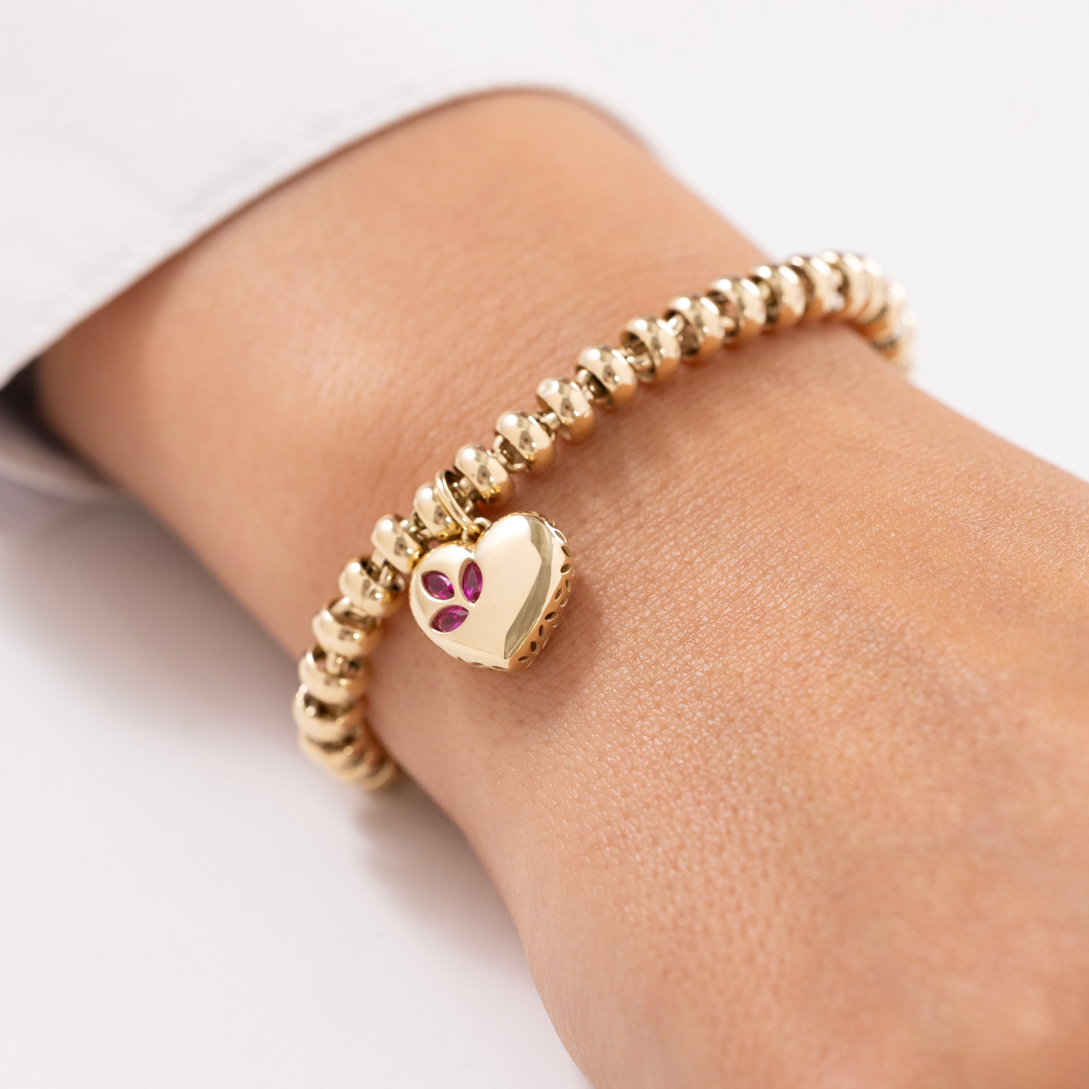 Cetaş Eterna Altın Kalp Charmlı 14 Ayar Altın Bileklik