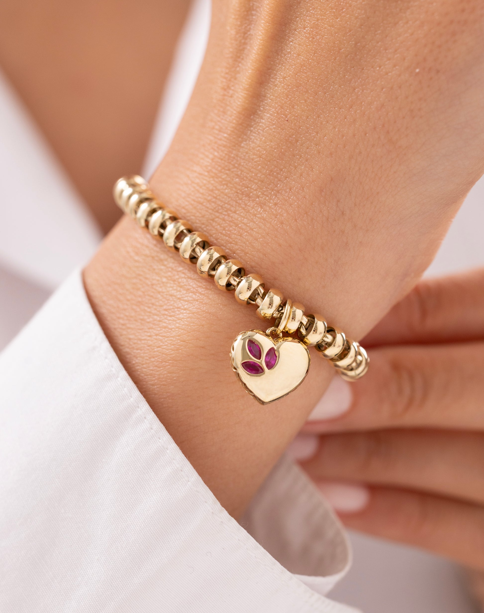 Cetaş Eterna Altın Kalp Charmlı 14 Ayar Altın Bileklik