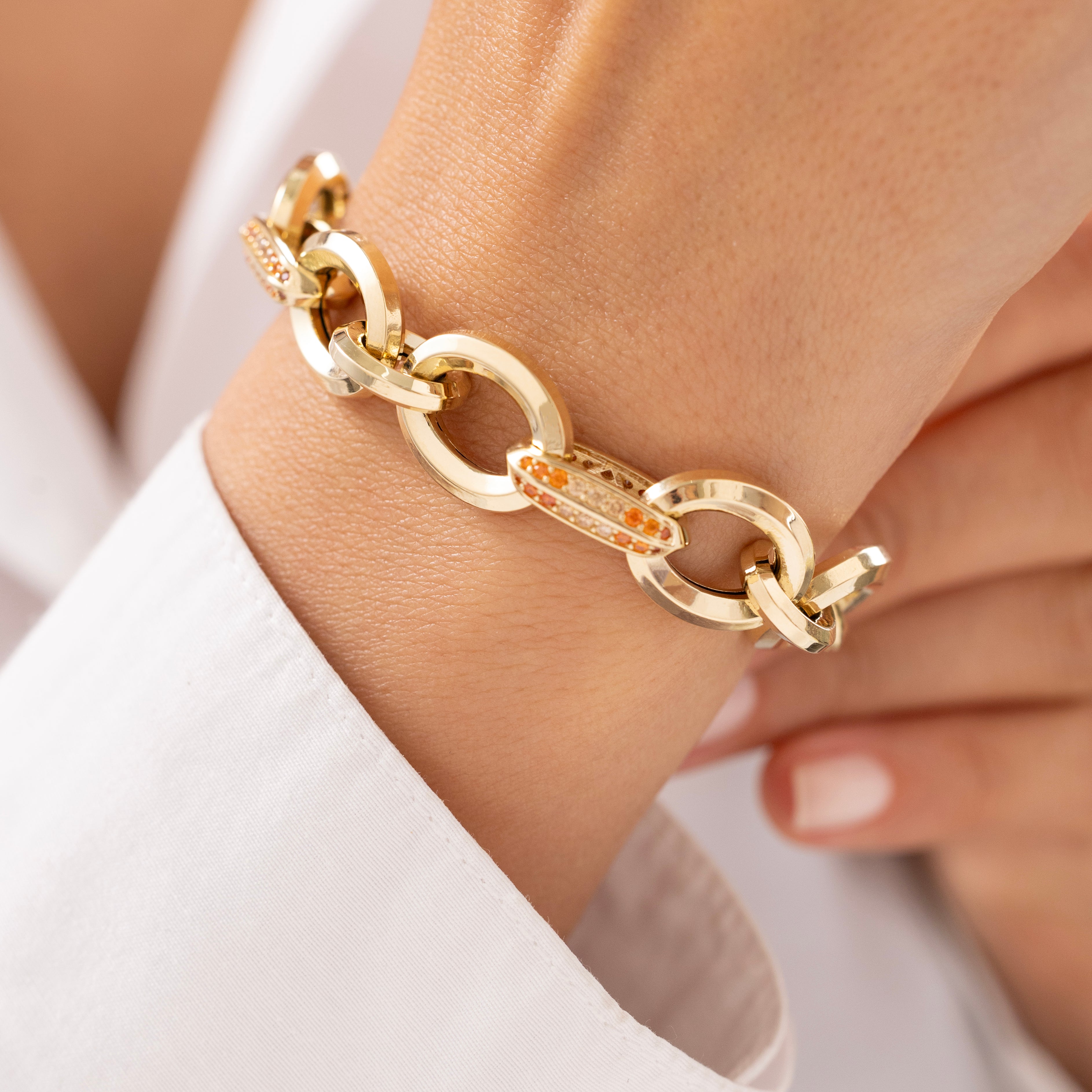 Cetaş Eterna Renkli Taşlı Halka Model 14 Ayar Altın Bileklik