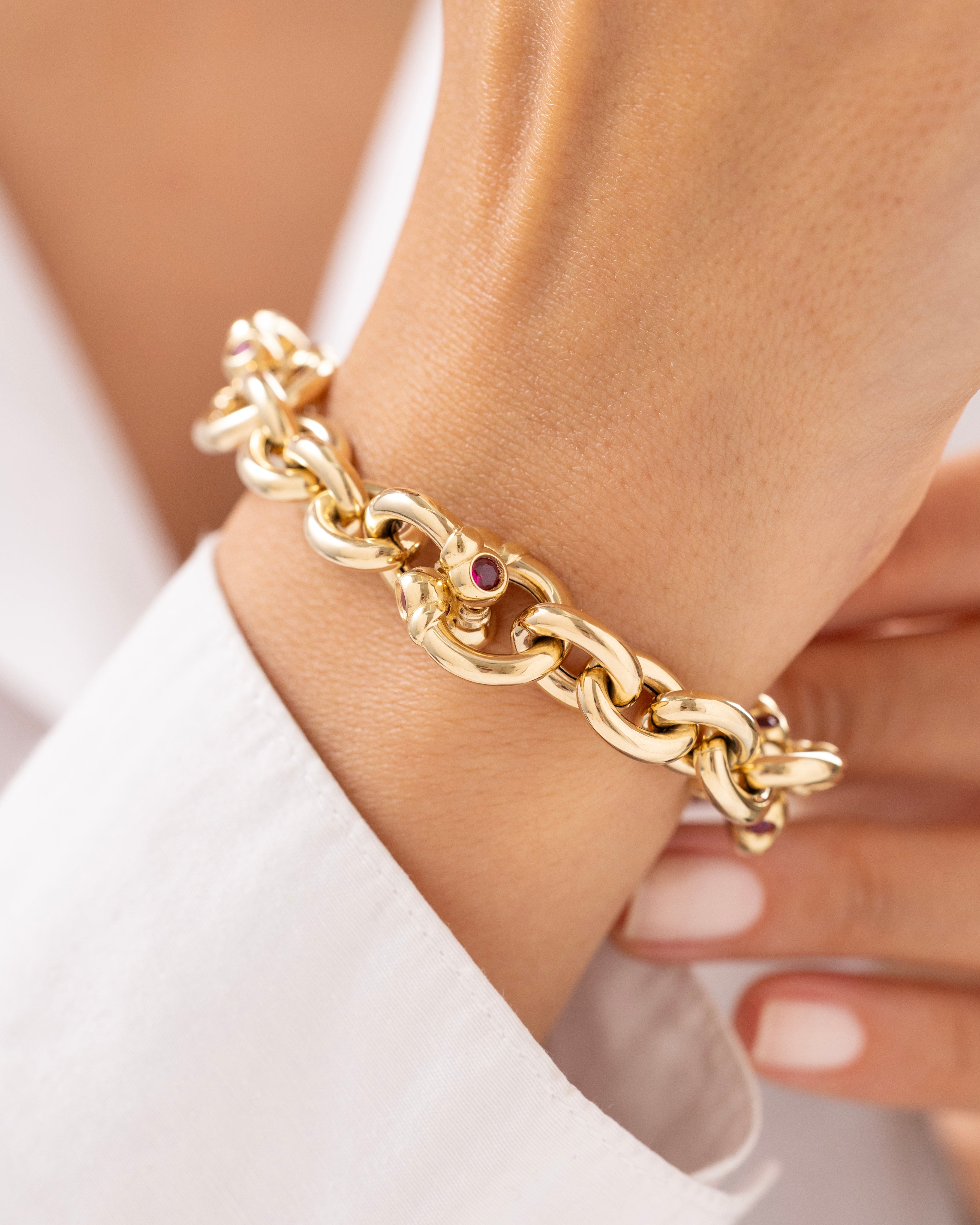 Cetaş Eterna Kırmızı Taşlı 14 Ayar Altın Bileklik