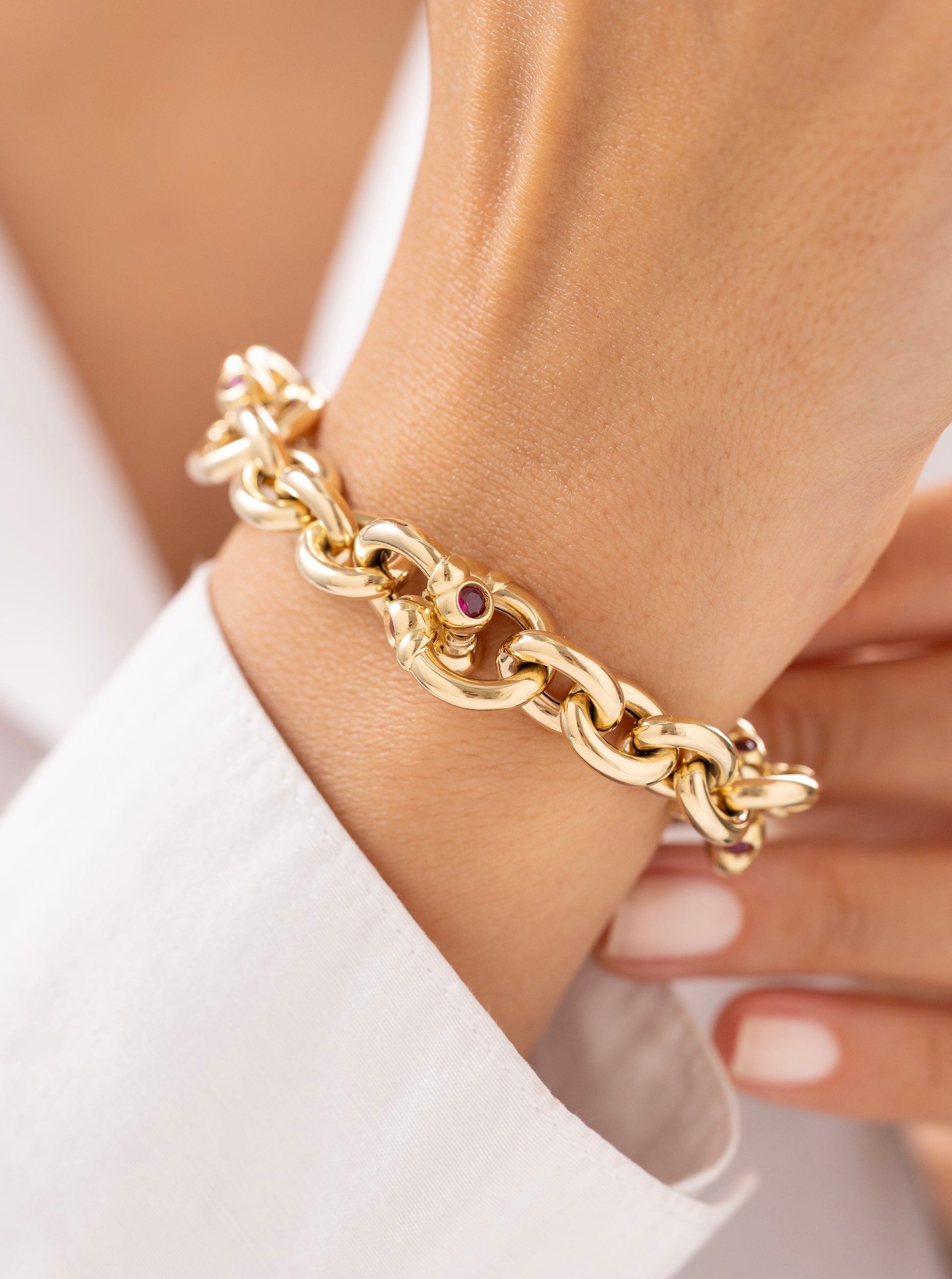 Cetaş Eterna Kırmızı Taşlı 14 Ayar Altın Bileklik