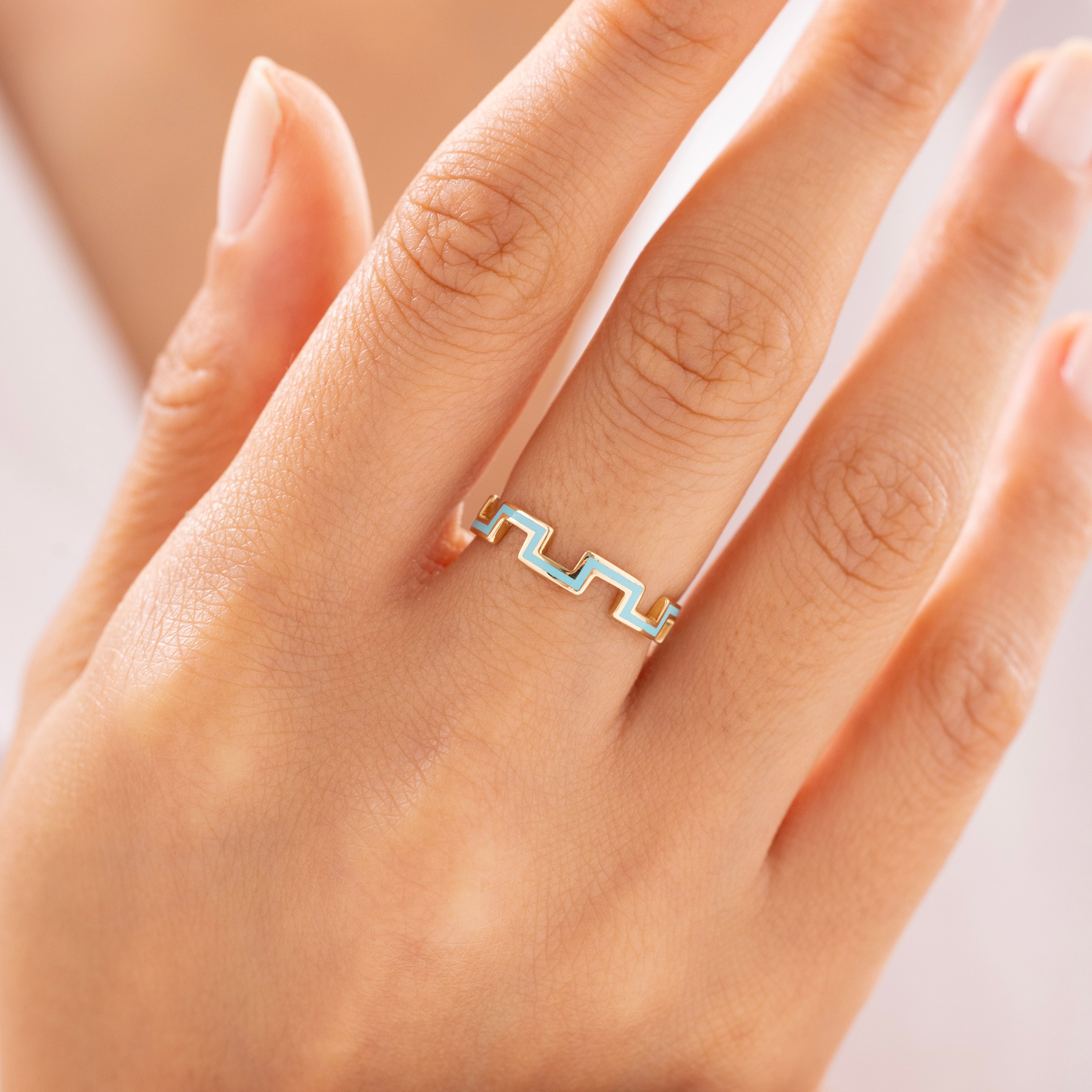 Cetaş Eterna Minimal Turkuaz 14 Ayar Altın Yüzük