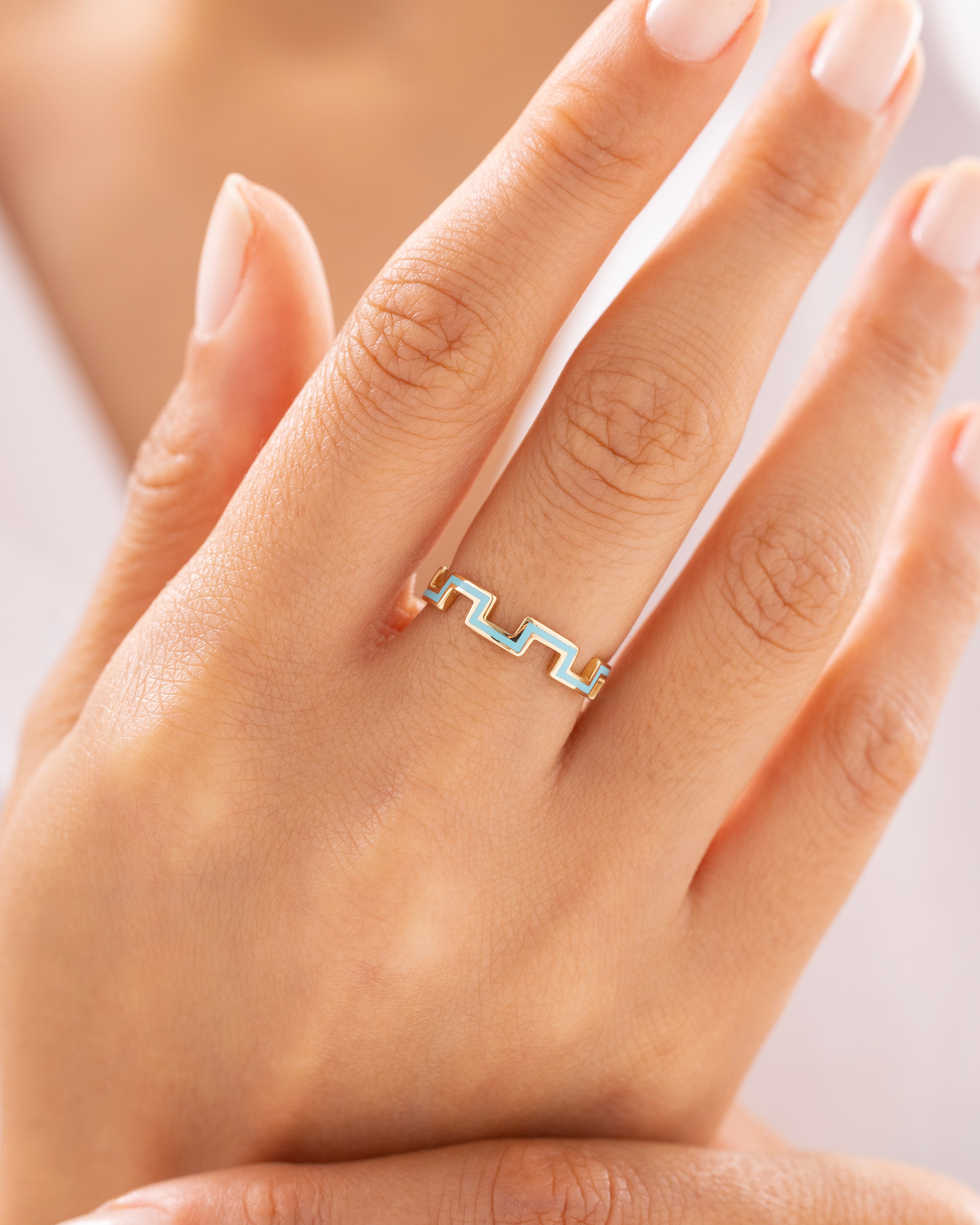 Cetaş Eterna Minimal Turkuaz 14 Ayar Altın Yüzük