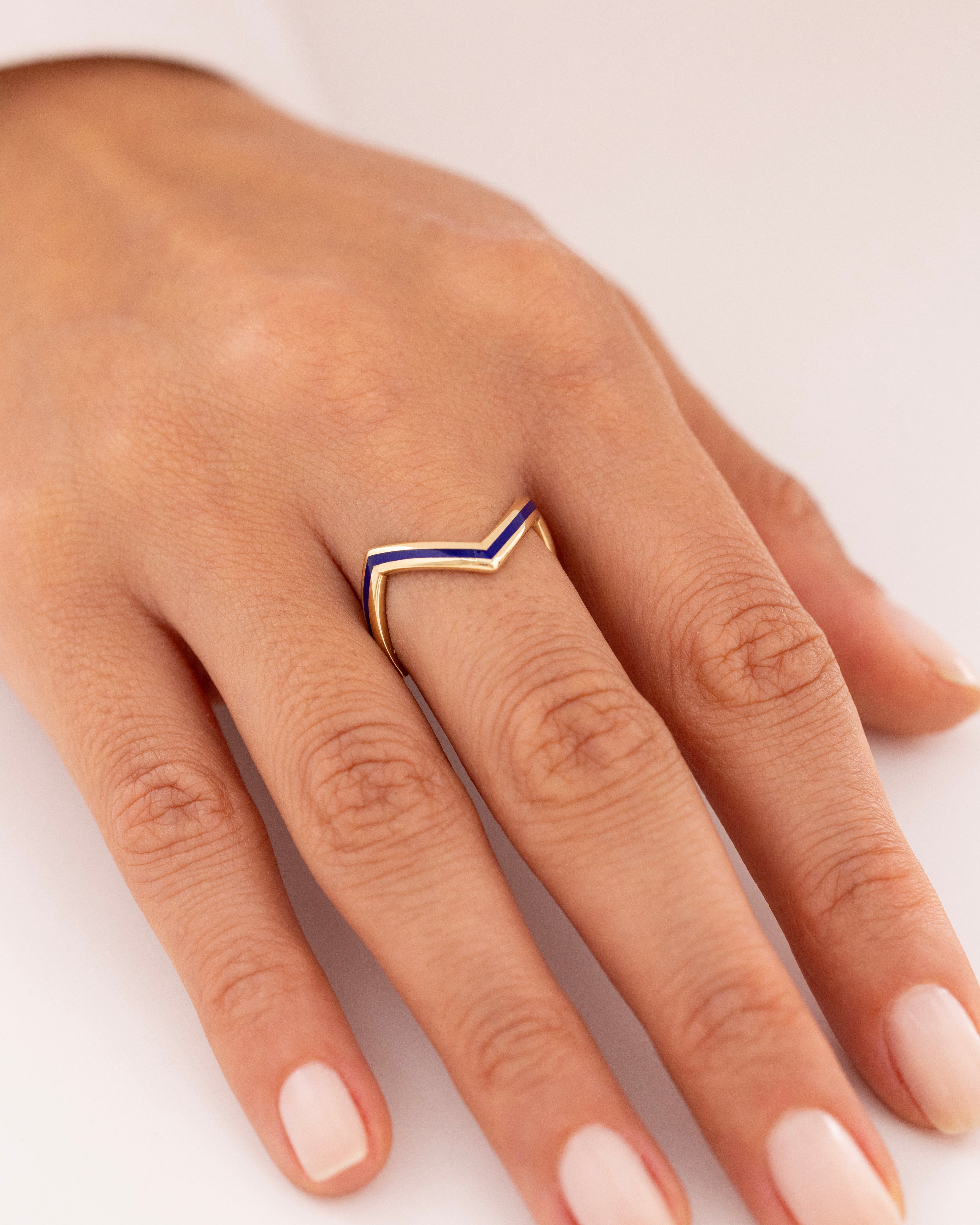 Cetaş Eterna Lacivert Mine Çizgili 14 Ayar Altın Yüzük