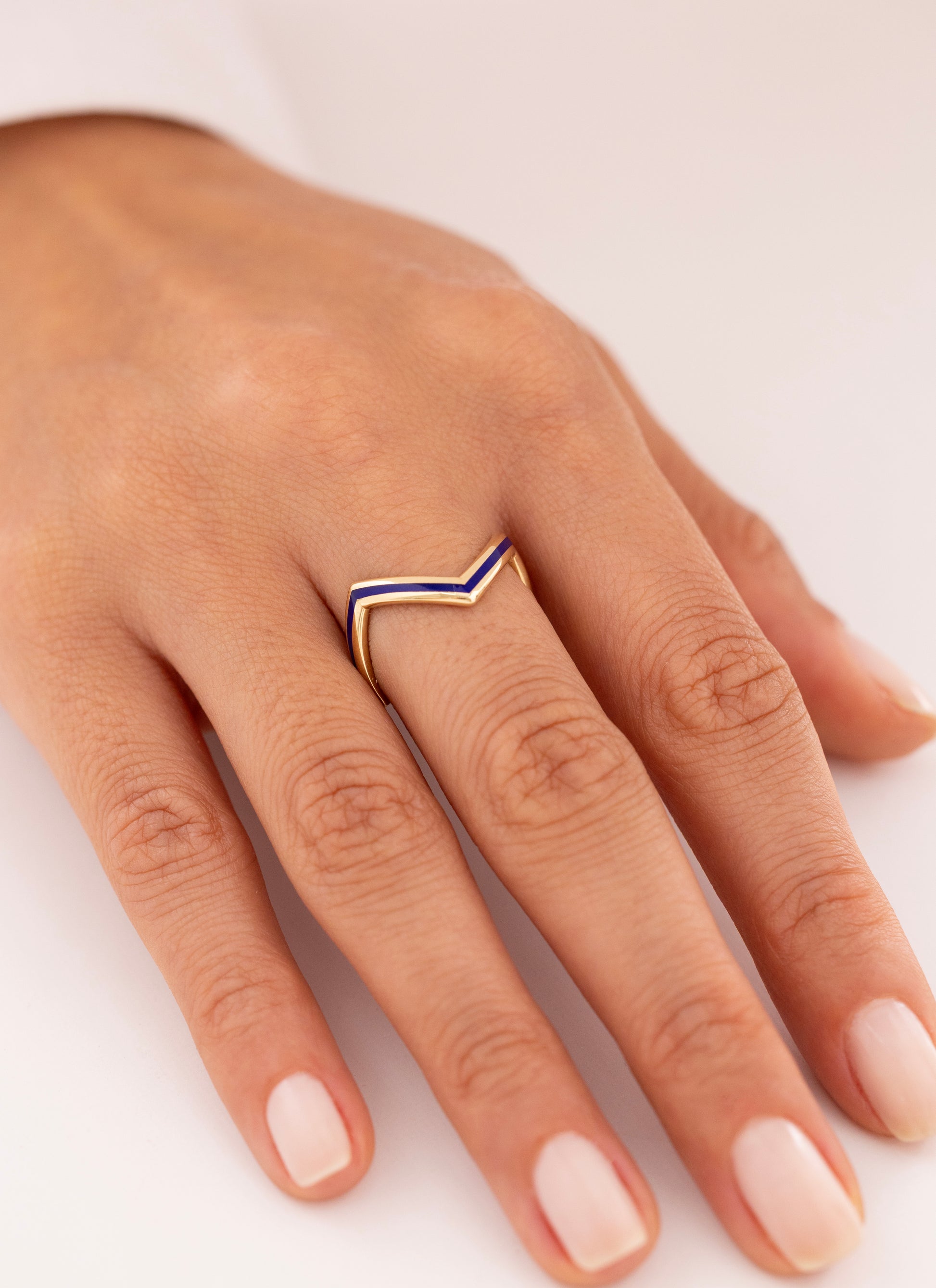 Cetaş Eterna Lacivert Mine Çizgili 14 Ayar Altın Yüzük