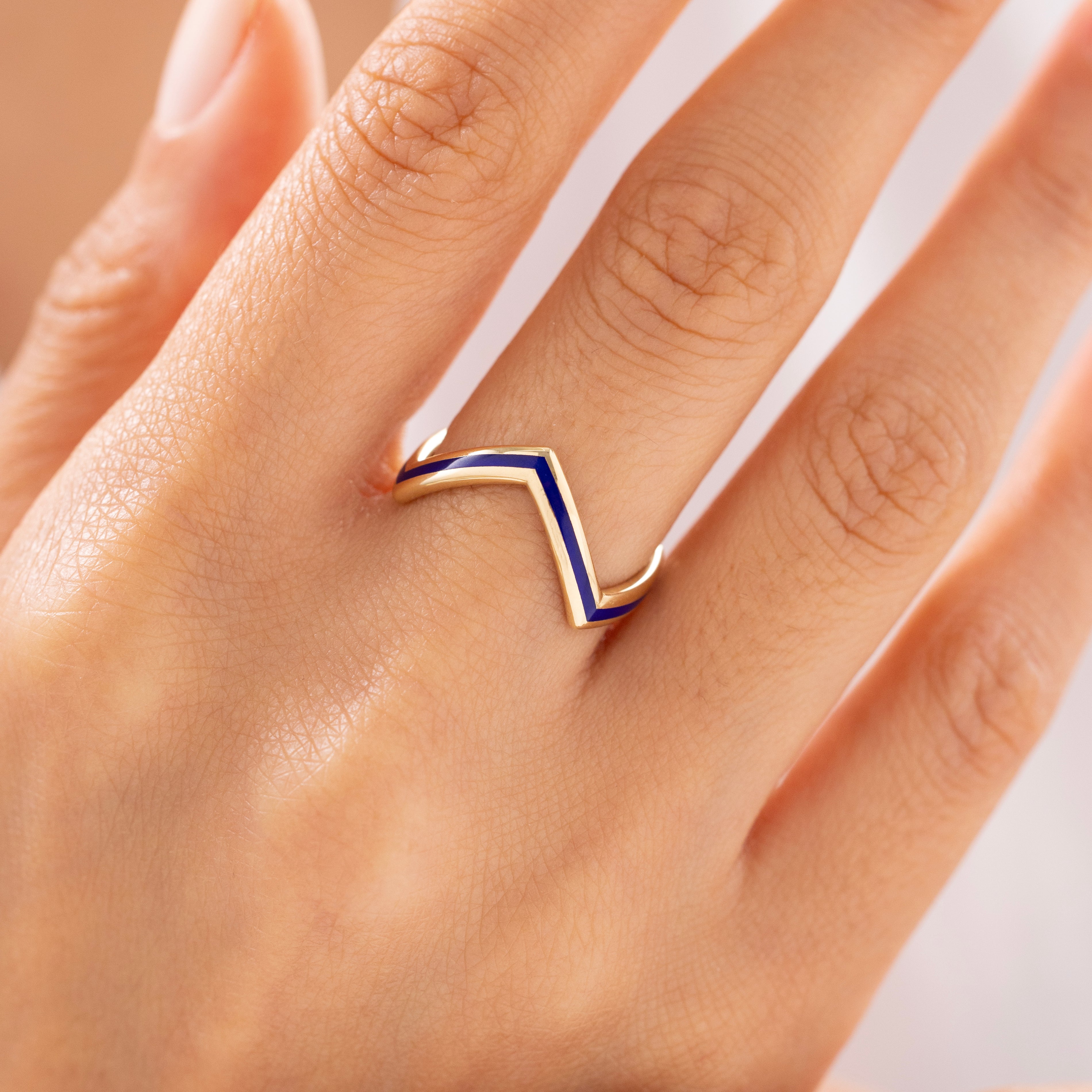 Cetaş Eterna Lacivert Mine Çizgili 14 Ayar Altın Yüzük