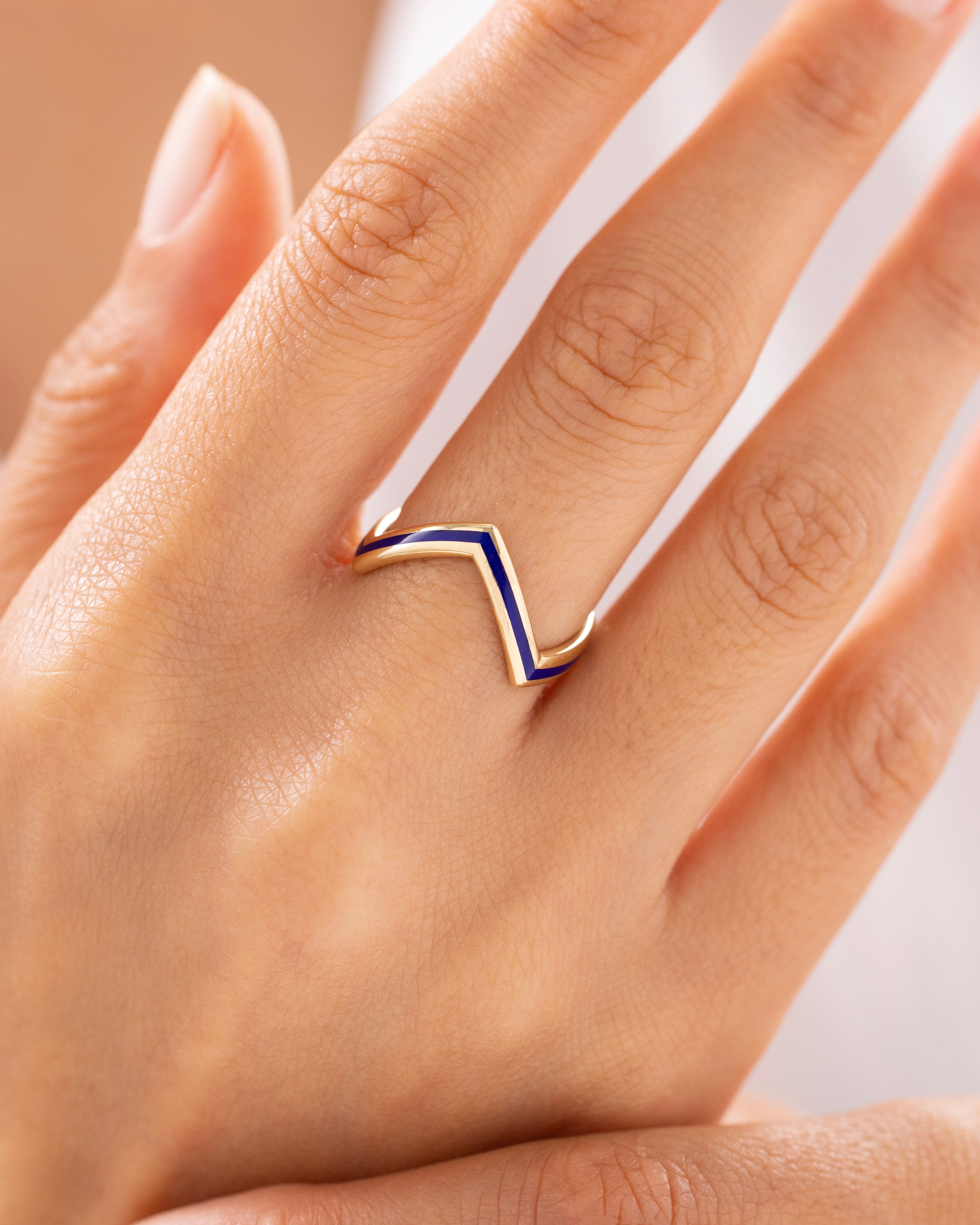 Cetaş Eterna Lacivert Mine Çizgili 14 Ayar Altın Yüzük