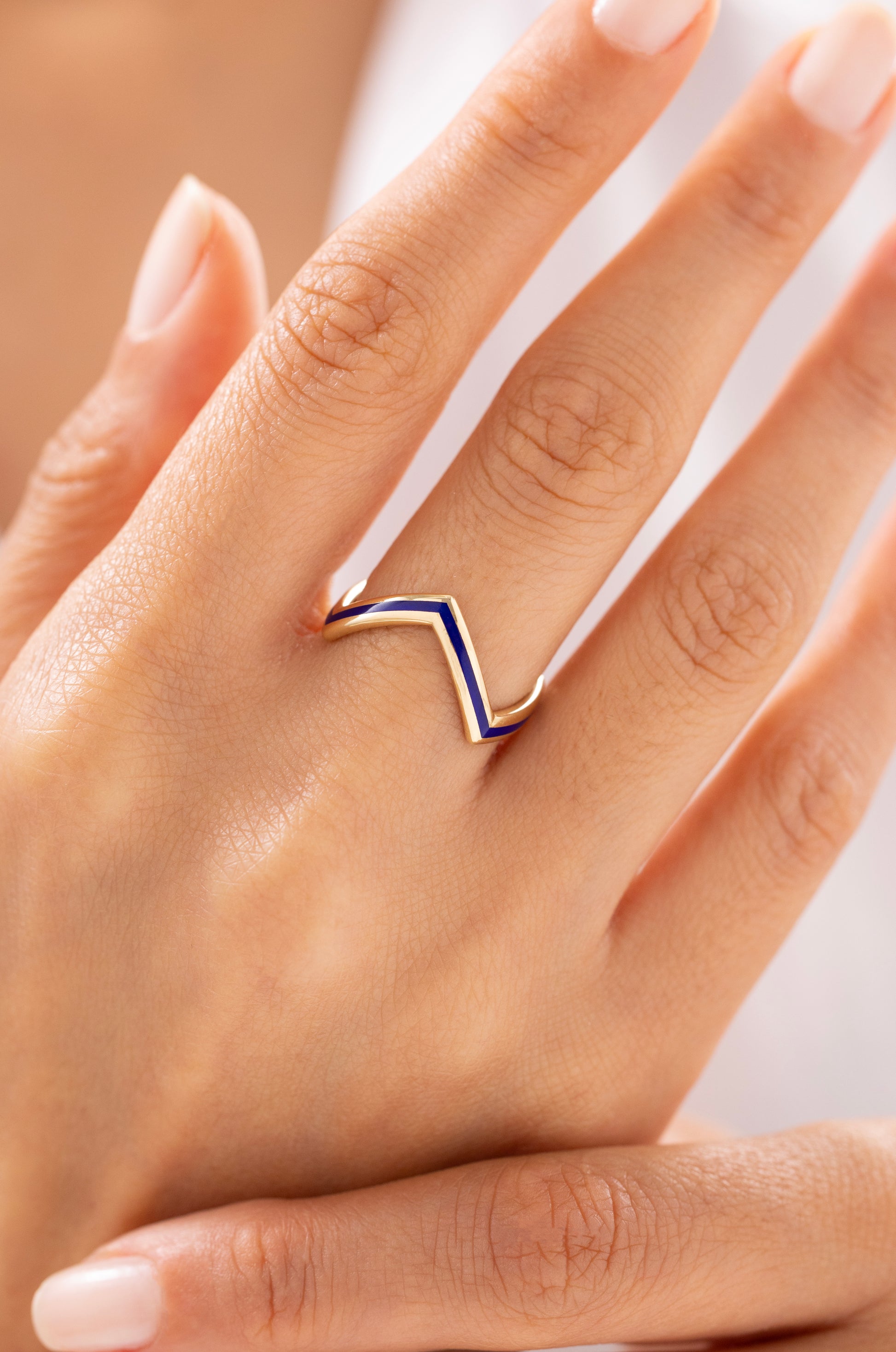 Cetaş Eterna Lacivert Mine Çizgili 14 Ayar Altın Yüzük