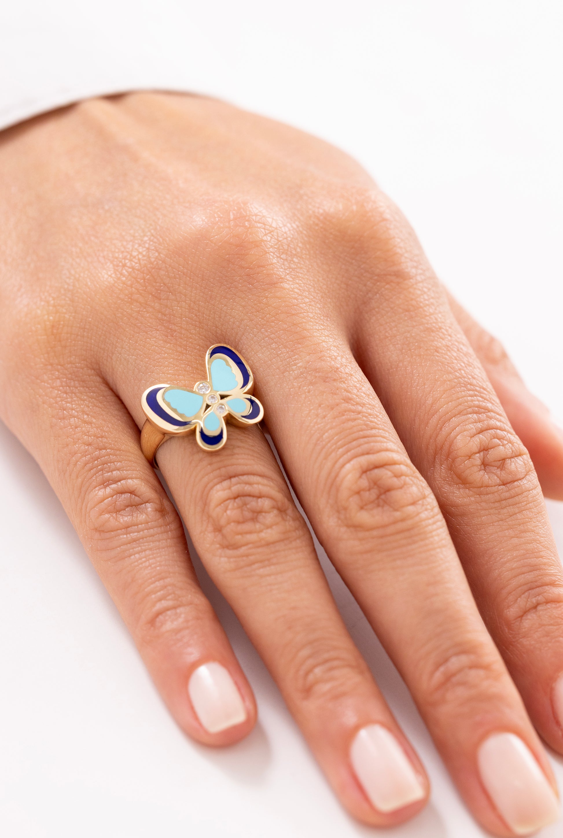 Cetaş Eterna Mine Detaylı Renkli Kelebek 14 Ayar Altın Yüzük