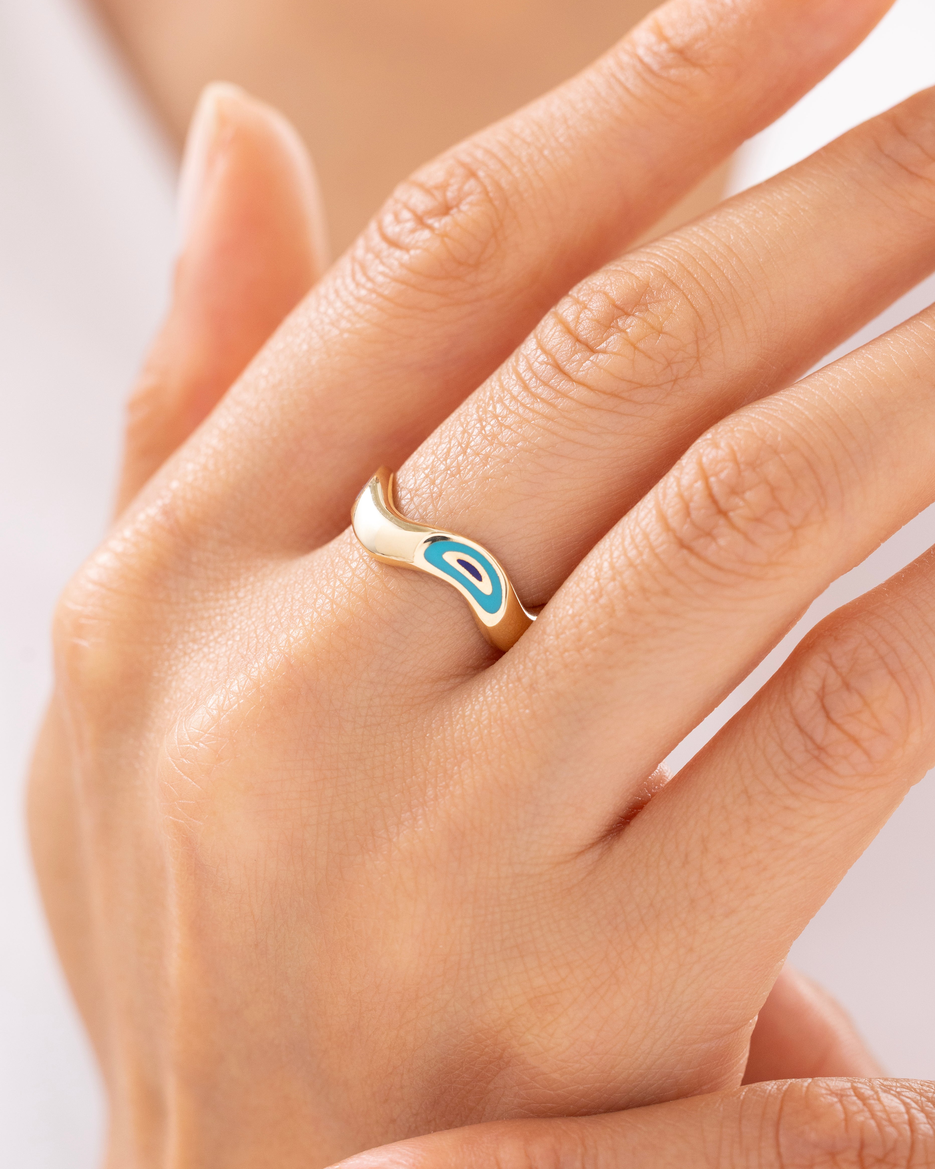 Cetaş Eterna Mavi Nazar Gözlü 14 Ayar Altın Yüzük