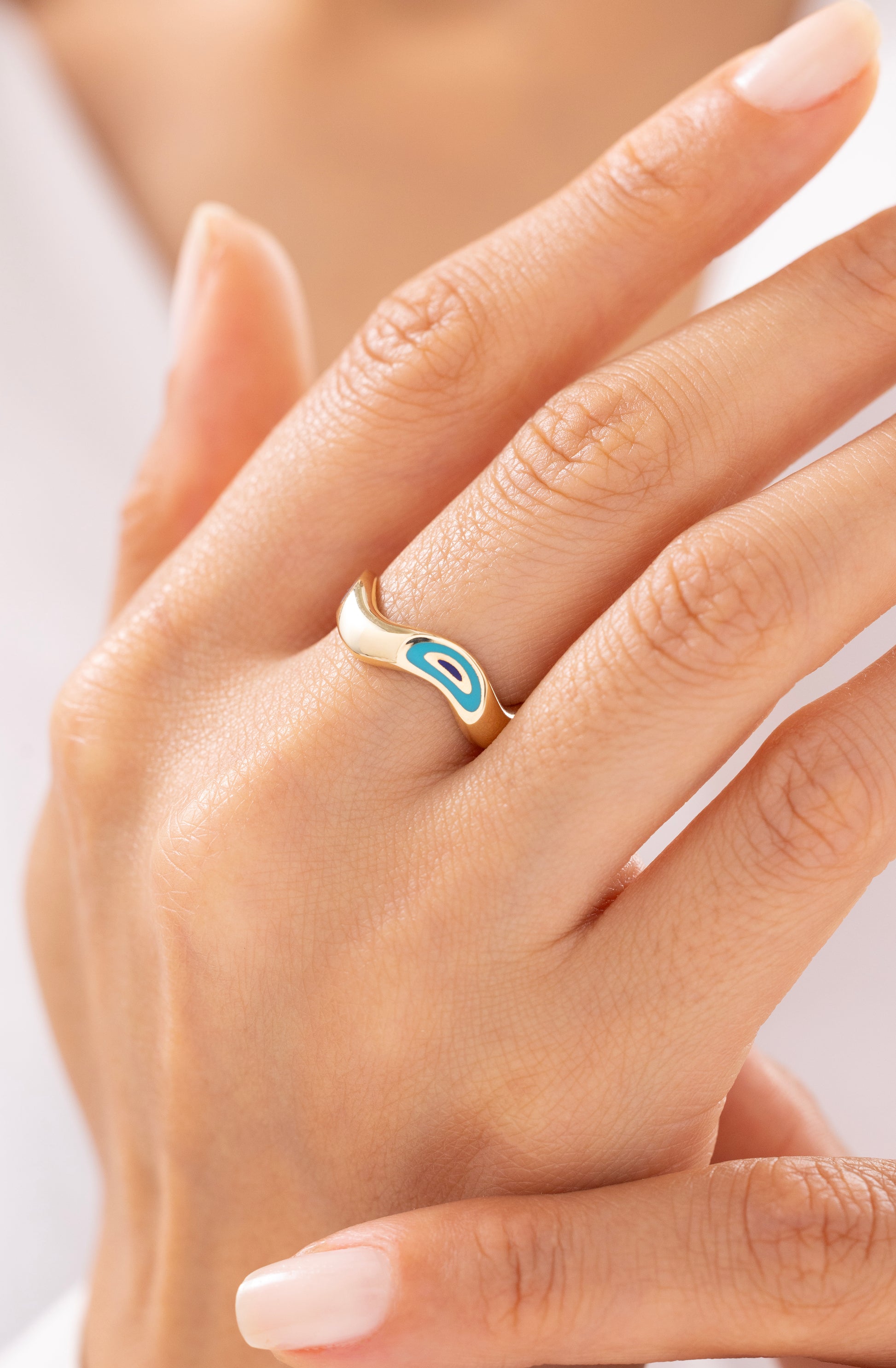 Cetaş Eterna Mavi Nazar Gözlü 14 Ayar Altın Yüzük