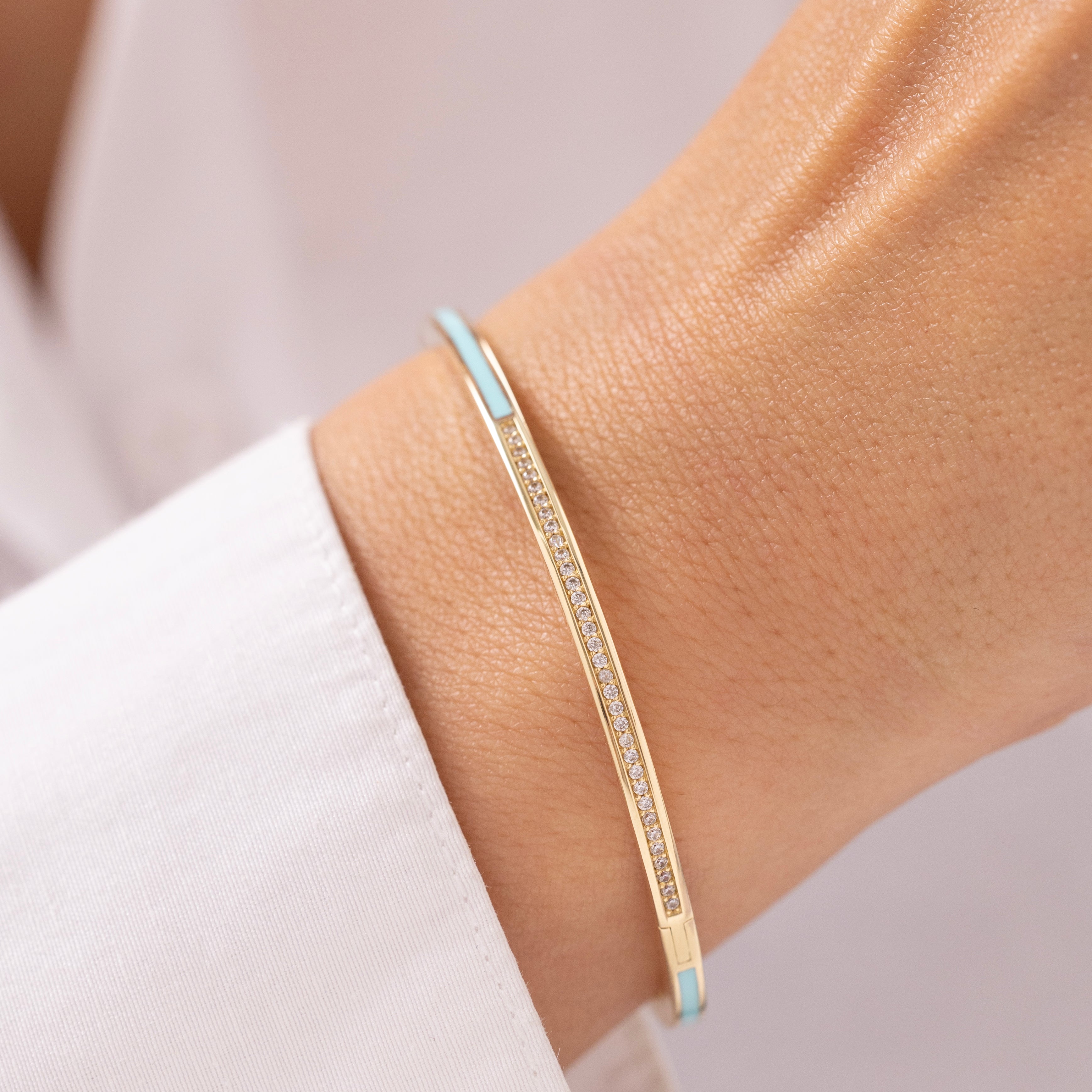 Cetaş Eterna Turkuaz Mineli 14 Ayar Altın Kelepçe