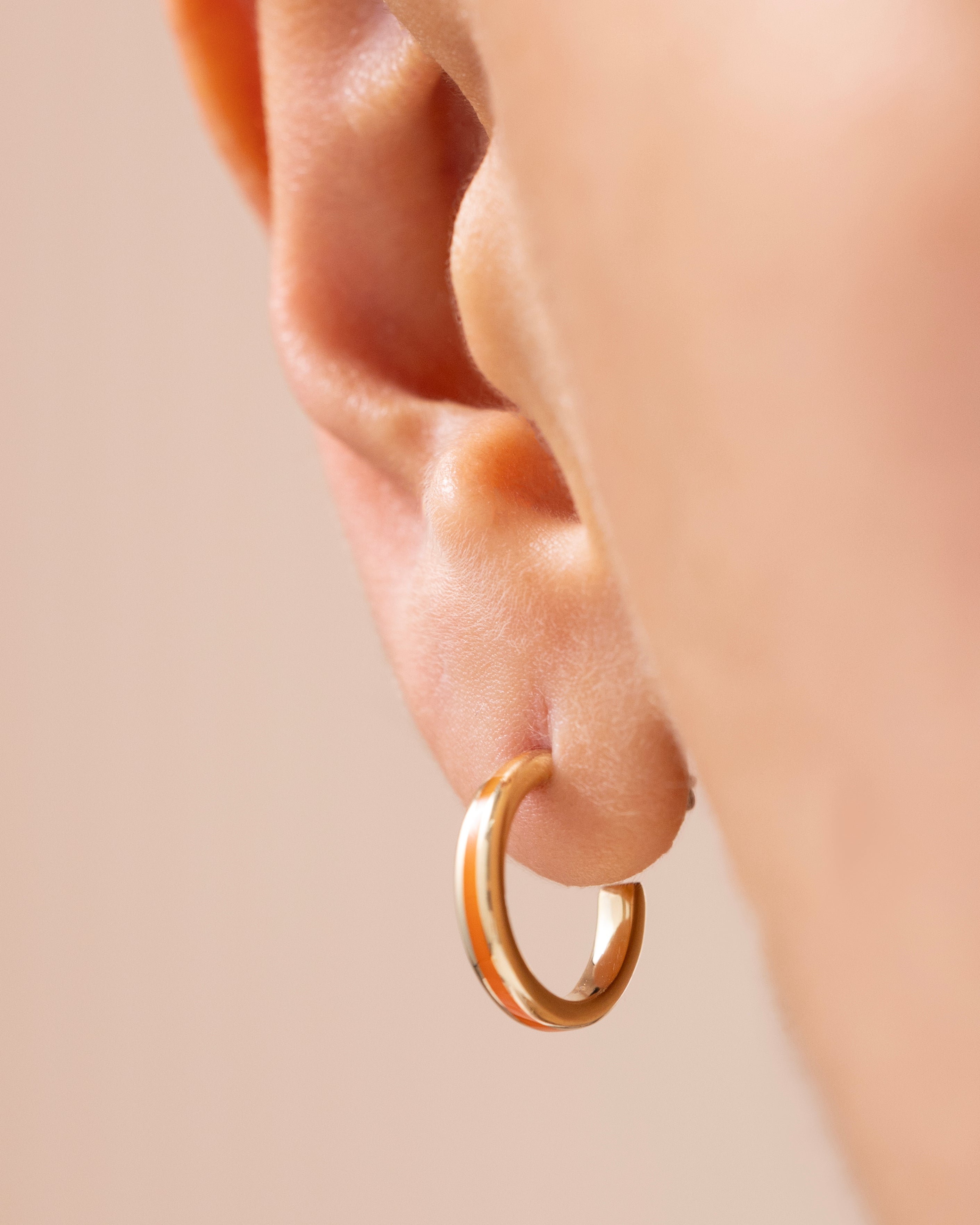 Cetaş Eterna Turuncu Mineli Halka 14 Ayar Altın Küpe