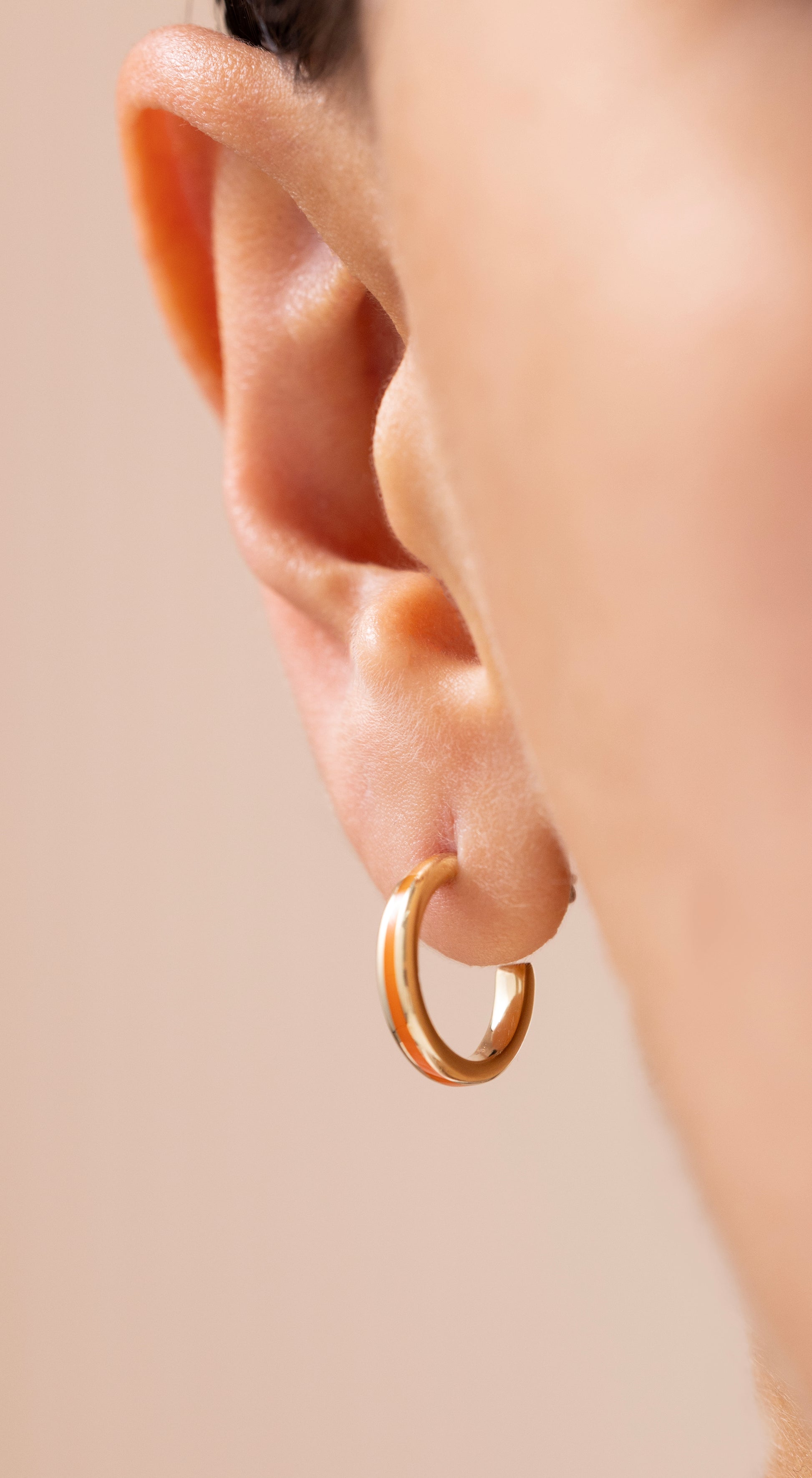 Cetaş Eterna Turuncu Mineli Halka 14 Ayar Altın Küpe